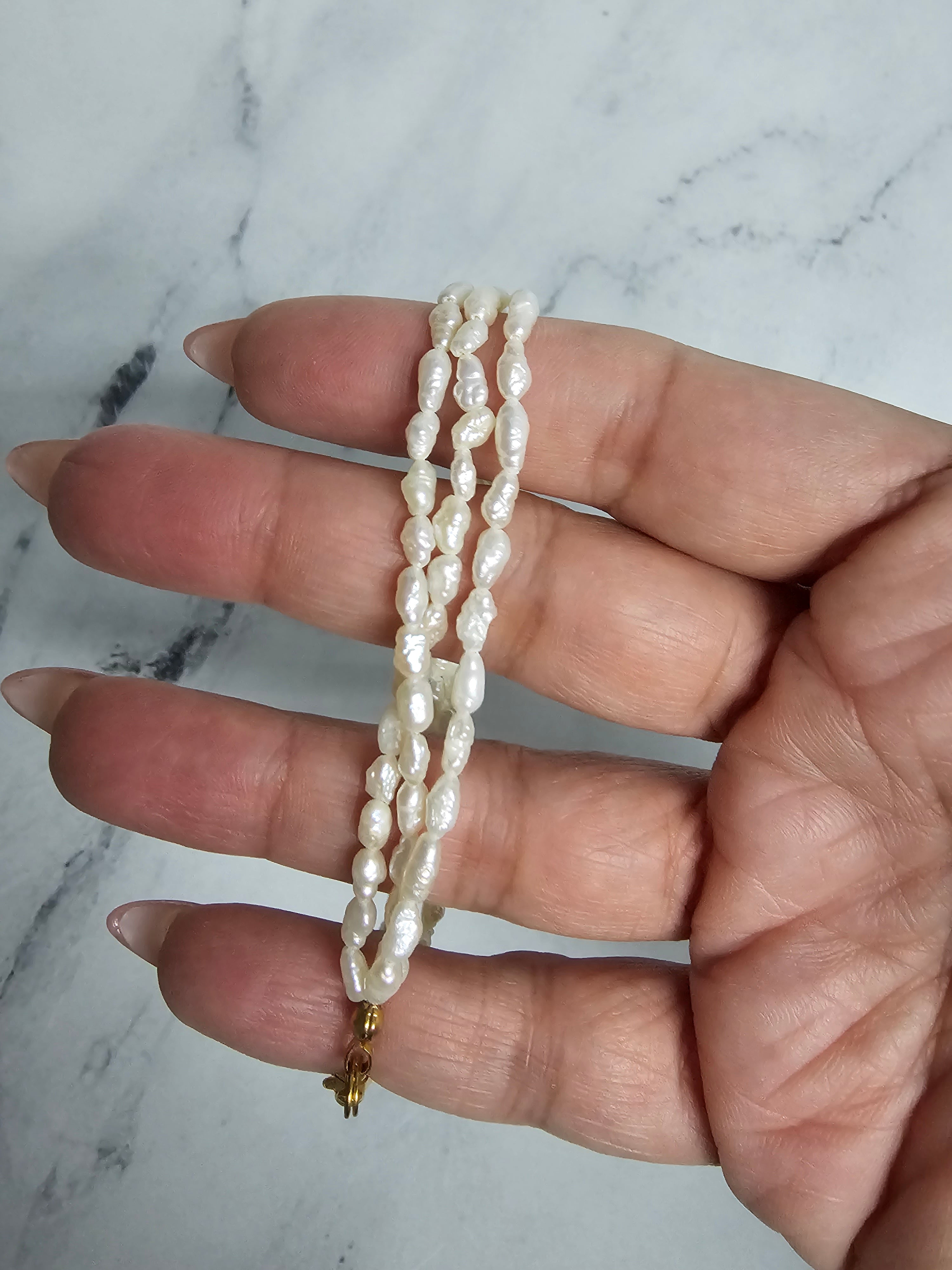 14K Yellow Gold Triple Rice Pearl Bracelet for Women - Elegant & Dainty Jewelry Gift for Birthday, Anniversary & Special Occasions