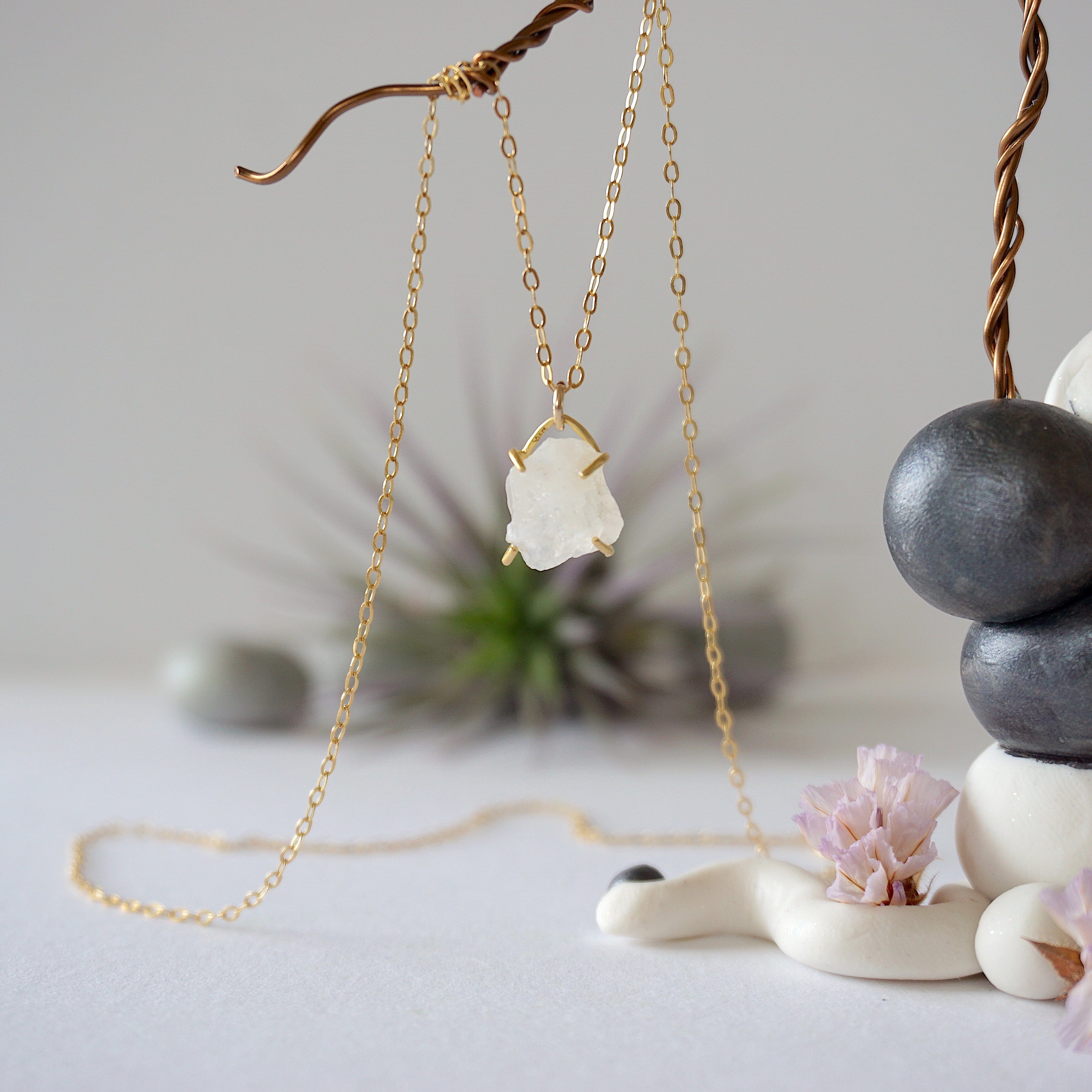 14K Gold Filled Rainbow Moonstone Huggie Charm Necklace for Women - Elegant Dainty Jewelry for Everyday Wear, Gift Giving & Special Occasions
