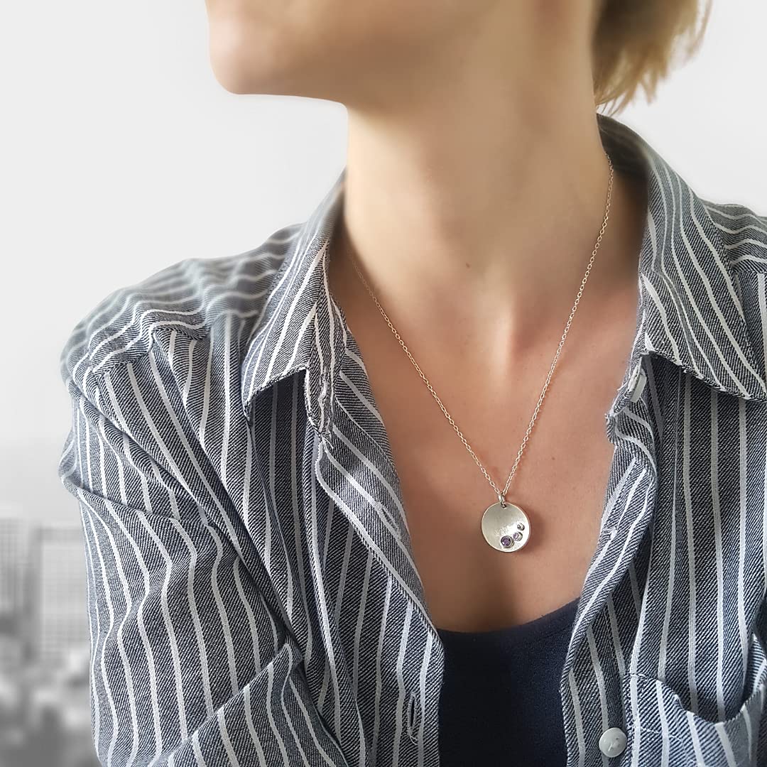 Circle Trio Stone Pendant Necklace - Sterling Silver CZ Jewelry with Satin Finish | Handmade in UK | Gift Box Included | Free Shipping | Perfect for Anniversary, Birthday & Valentine's Day Gifts