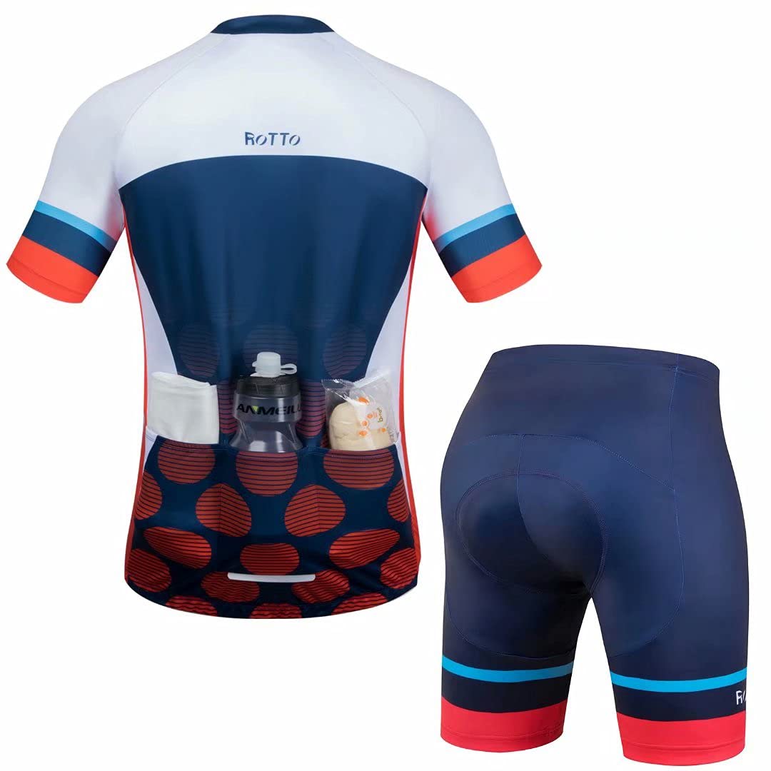 ROTTO Men's Cycling Jersey and Shorts Set - Breathable Short Sleeve Bike Outfit with Padded Shorts for Road & Mountain Biking | Comfortable Cycling Gear for Training & Racing