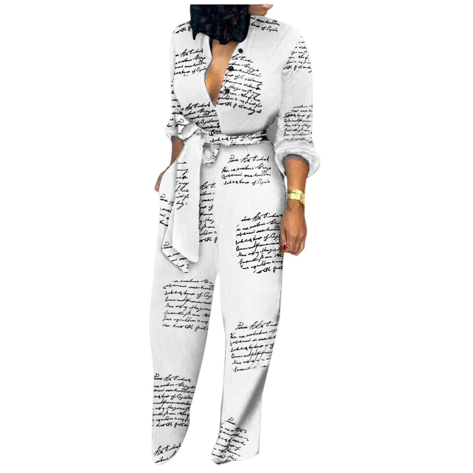 Raopuzi Women's Long Sleeve Overalls Jumpsuit with Pockets - Casual Button Front Romper Playsuit with Floral Print | Perfect for Work, Outdoor Activities & Everyday Wear
