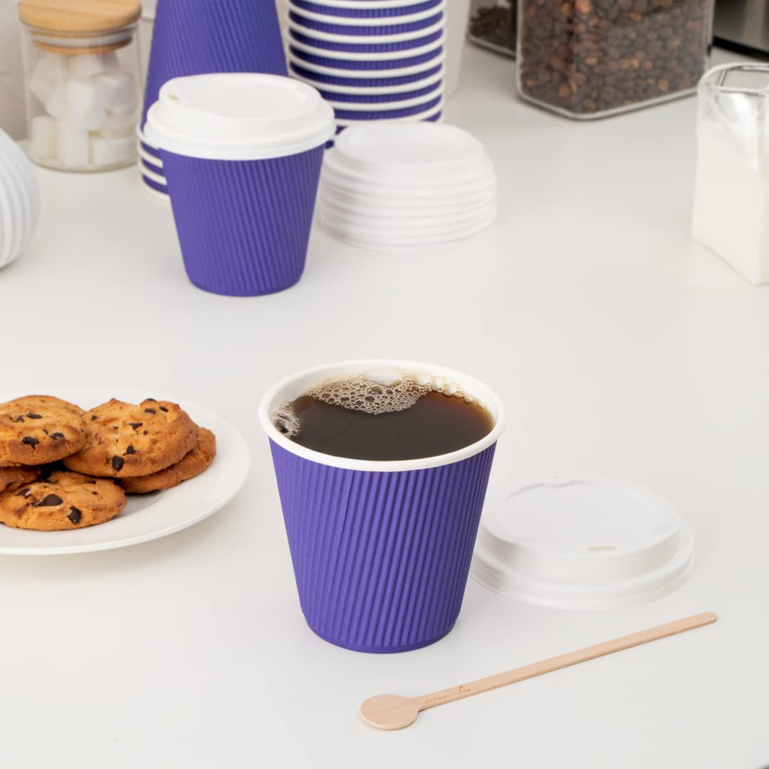 8 oz Disposable Paper Coffee Cups - 25 Pack Leakproof & Insulated Ripple Wall Hot Cups, Eco-Friendly Recyclable Royal Purple - Perfect for Coffee Shops, Offices, and Catering Events (Lids Sold Separately)