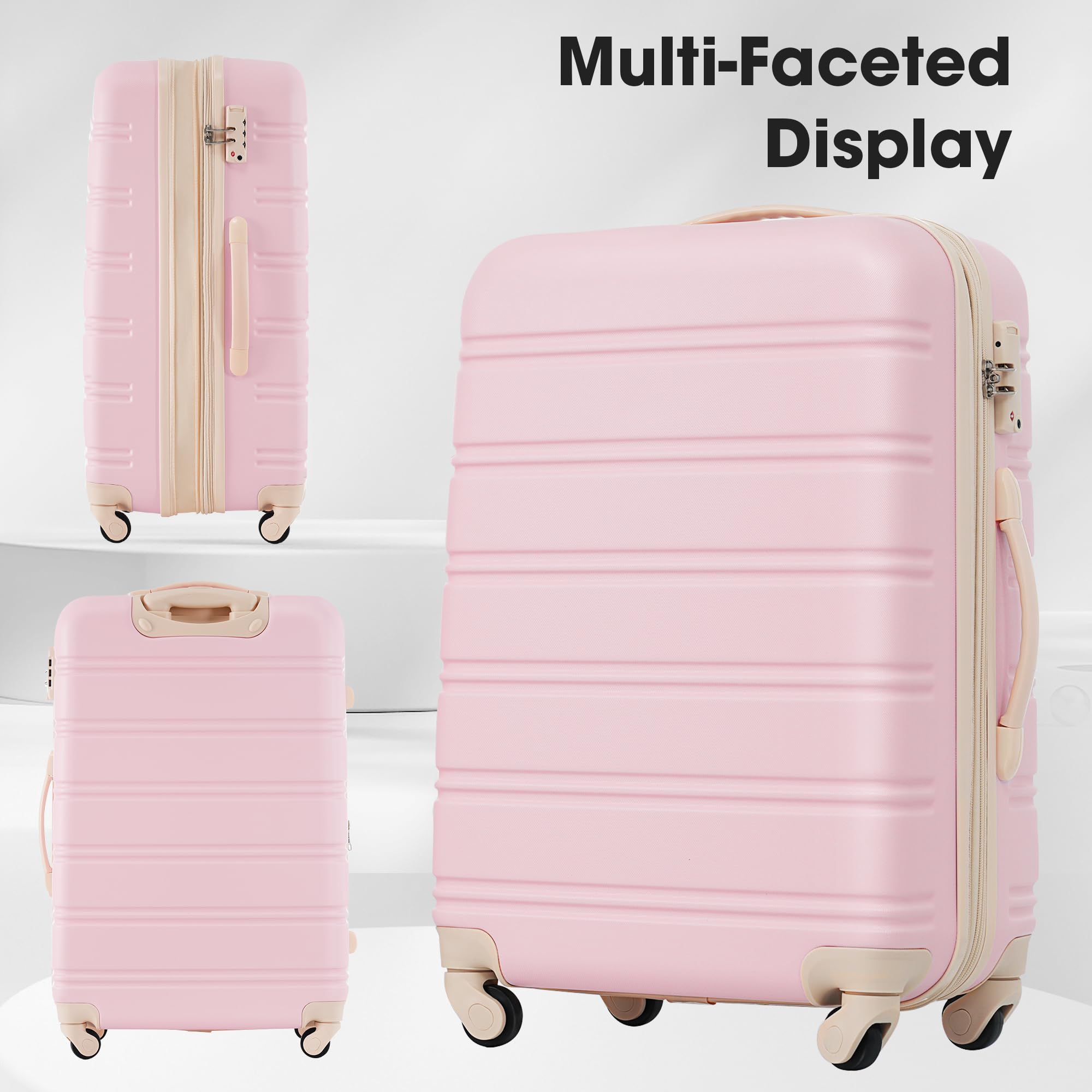 Merax 3-Piece Luggage Set - Airline Approved Carry-On Suitcase with Expandable Hard Shell & 360° Spinner Wheels (White Pink) - Perfect for Travel, Business Trips & Vacation Packing