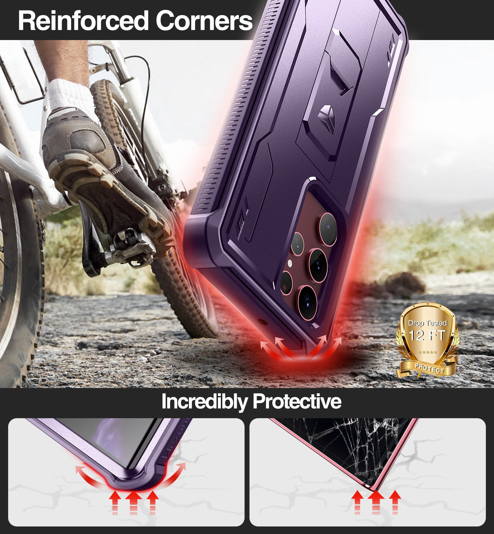 Dexnor Heavy Duty Shockproof Rugged Case for Samsung Galaxy S22 Ultra with Built-in Screen Protector, Full Body Bumper & Kickstand - Perfect for Outdoor Activities, Work, and Travel Protection