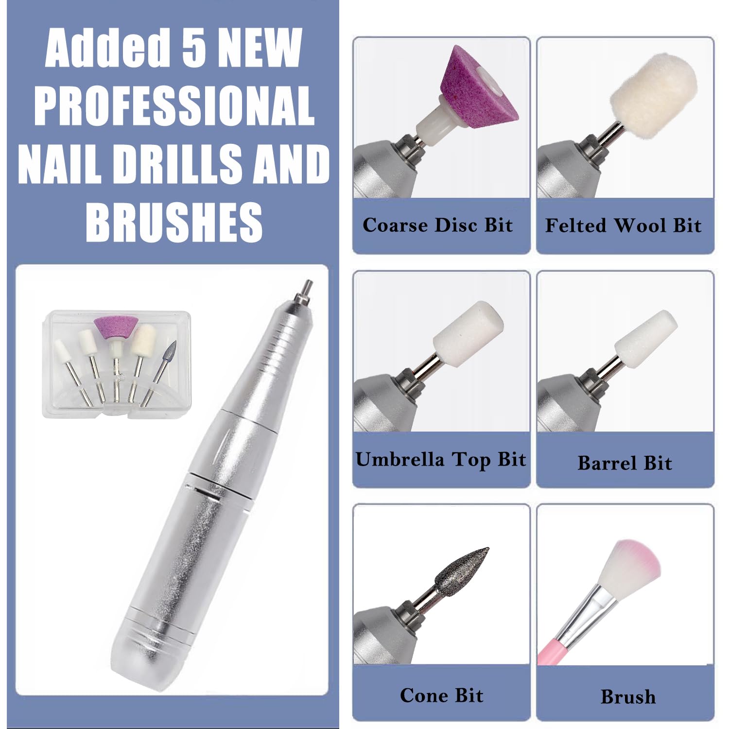 Professional Cordless Electric Nail Drill Kit - 45000 RPM High Speed Nail File Machine with Rechargeable Battery & Drill Bits | Portable E-File for Acrylic, Gel Nails | Perfect for Home & Salon Manicures, Nail Art & DIY Nail Care