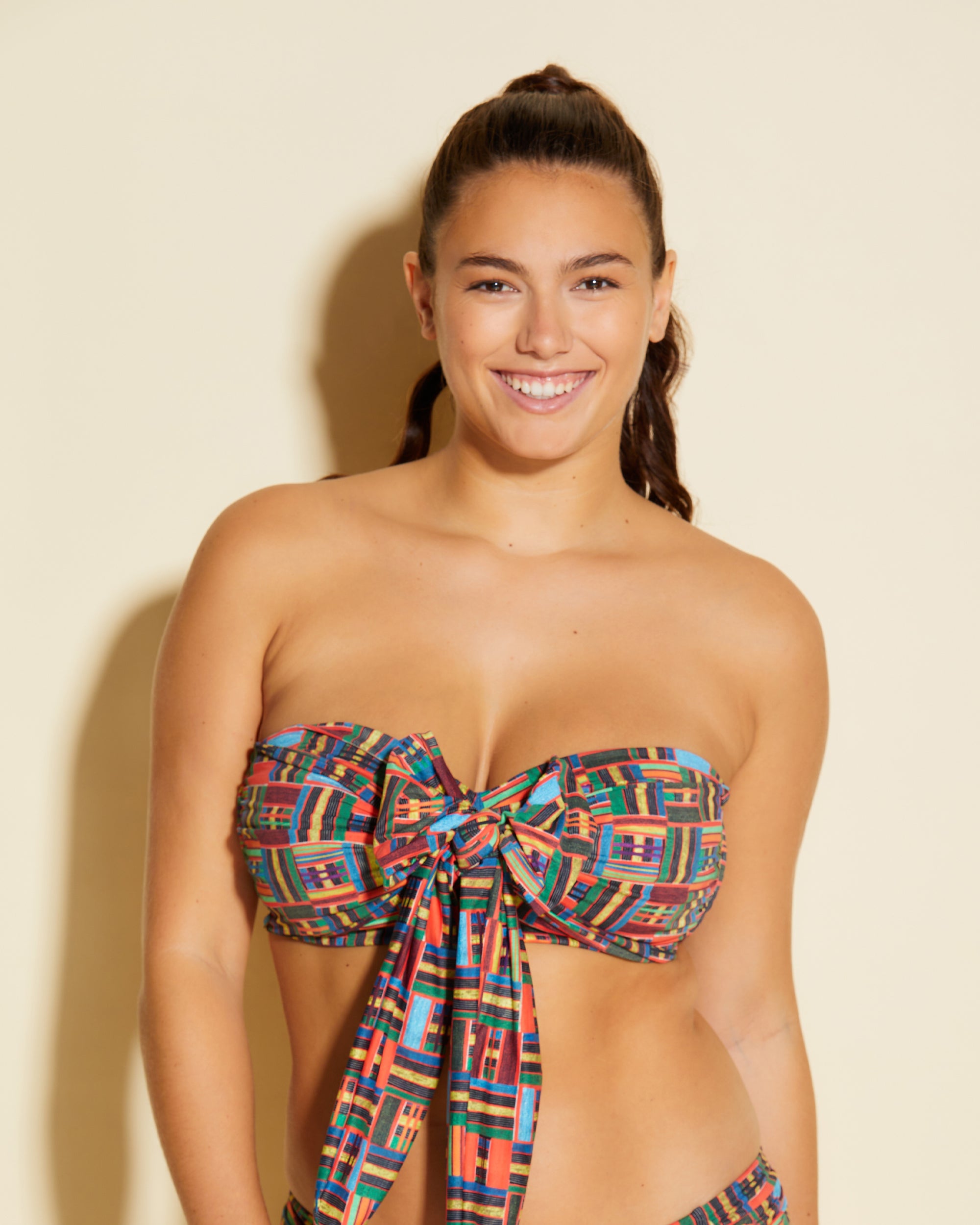 Vita Marina Printed Bandeau Swimsuit Top - African Kente Print Bikini for Women - Perfect for Beach Vacations, Pool Parties & Summer Getaways