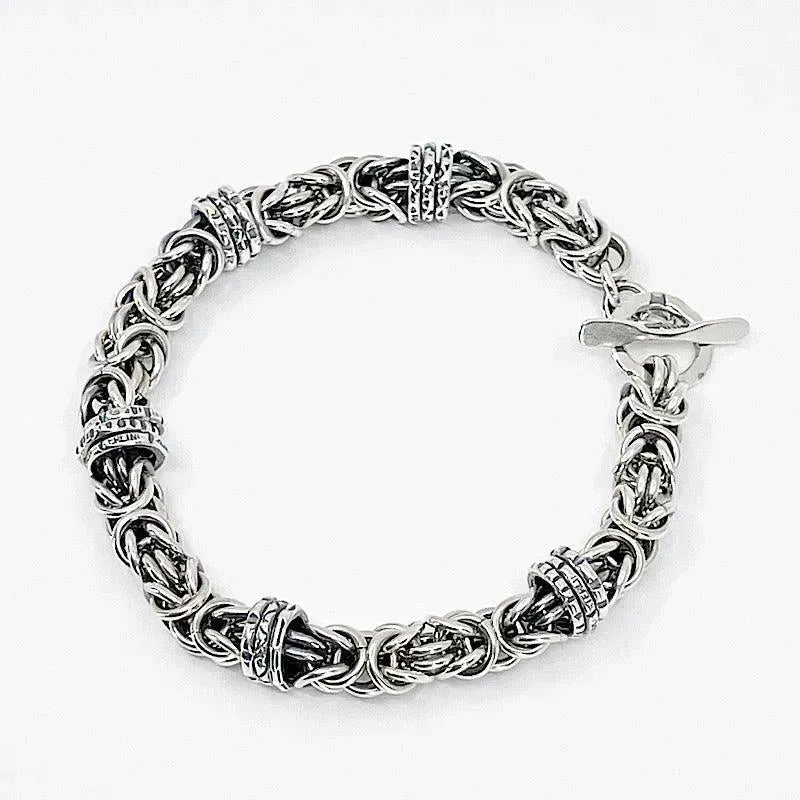 Handmade Sterling Silver Byzantine Chainmail Bracelet with Spinner Charms - Elegant Jewelry for Women, Perfect for Gifts, Parties & Everyday Wear