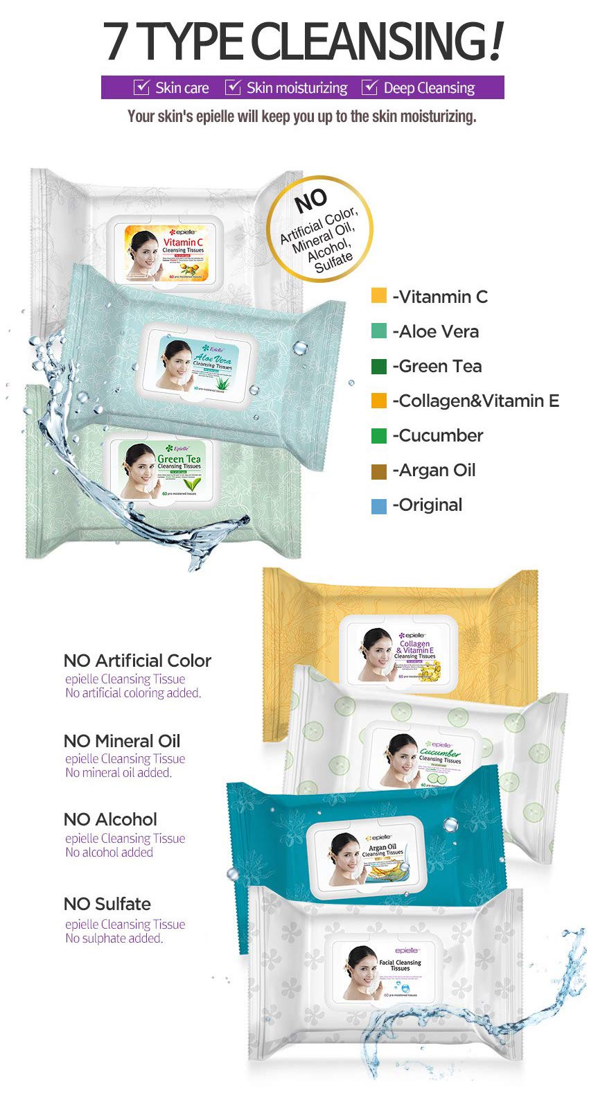 Epielle Argan Oil Cleansing Facial Tissues - Gentle Makeup Remover Wipes with Soothing Scent | 60 Sheets per Pack, 4-Pack Bundle | Perfect for Travel, Gym & Daily Skincare Routine