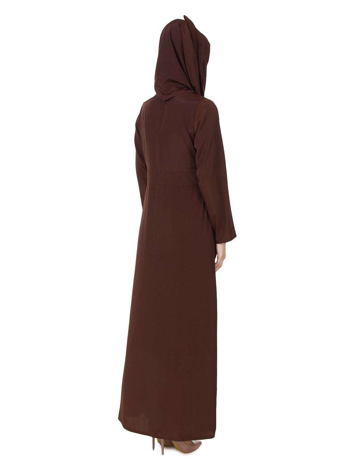 Elegant Layan Crepe Brown Abaya for Women - Modest Islamic Prayer Dress - Perfect for Mosque, Eid, and Special Occasions