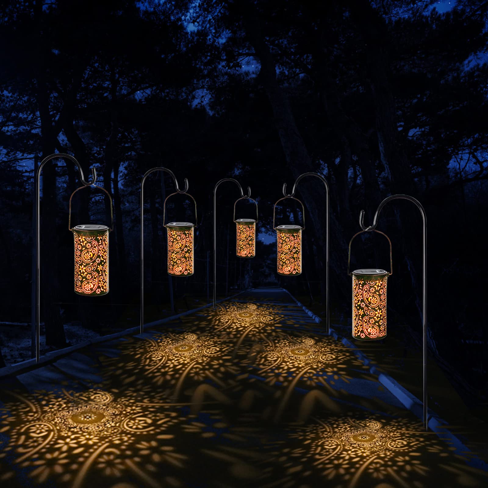 Solar Powered Outdoor Hanging Lanterns - Waterproof Metal Garden Lights for Patio, Yard, Table Decor (2 Pack) | Perfect for Backyard Parties, Wedding Decorations & Courtyard Lighting