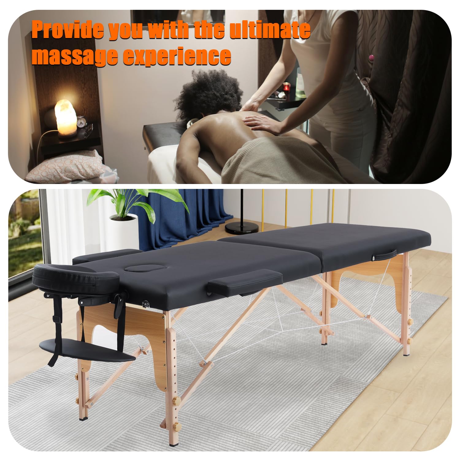 Portable Adjustable Massage Table with Neck Stretcher - Professional Lash Bed & Tattoo Table for Eyelash Extensions, Beauty Treatments & Body Art - Perfect for Spas, Salons & Home Use (Black)