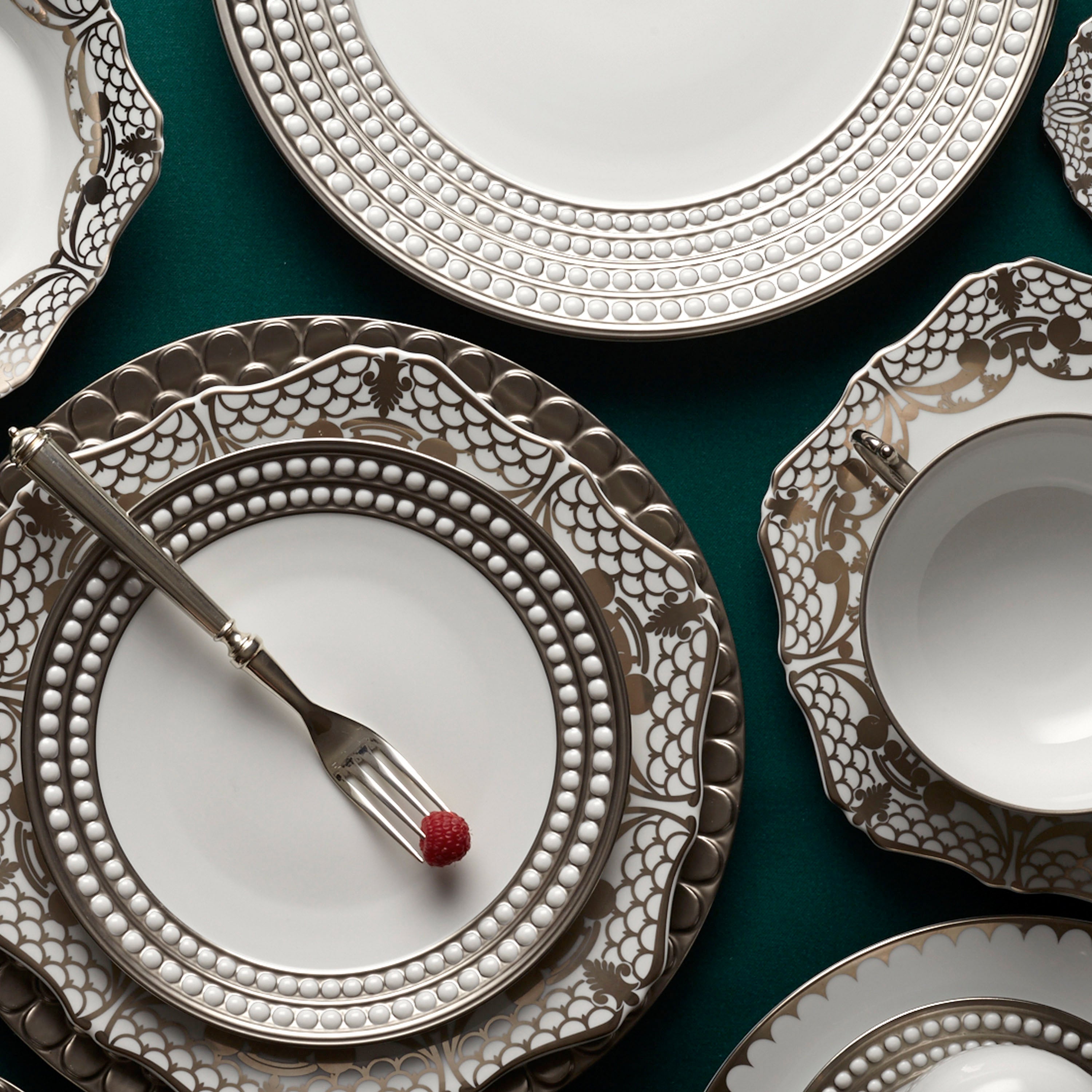 Luxury Perlée Platinum Dinnerware Set - Elegant Fine Dining Tableware for Weddings, Parties & Formal Occasions
