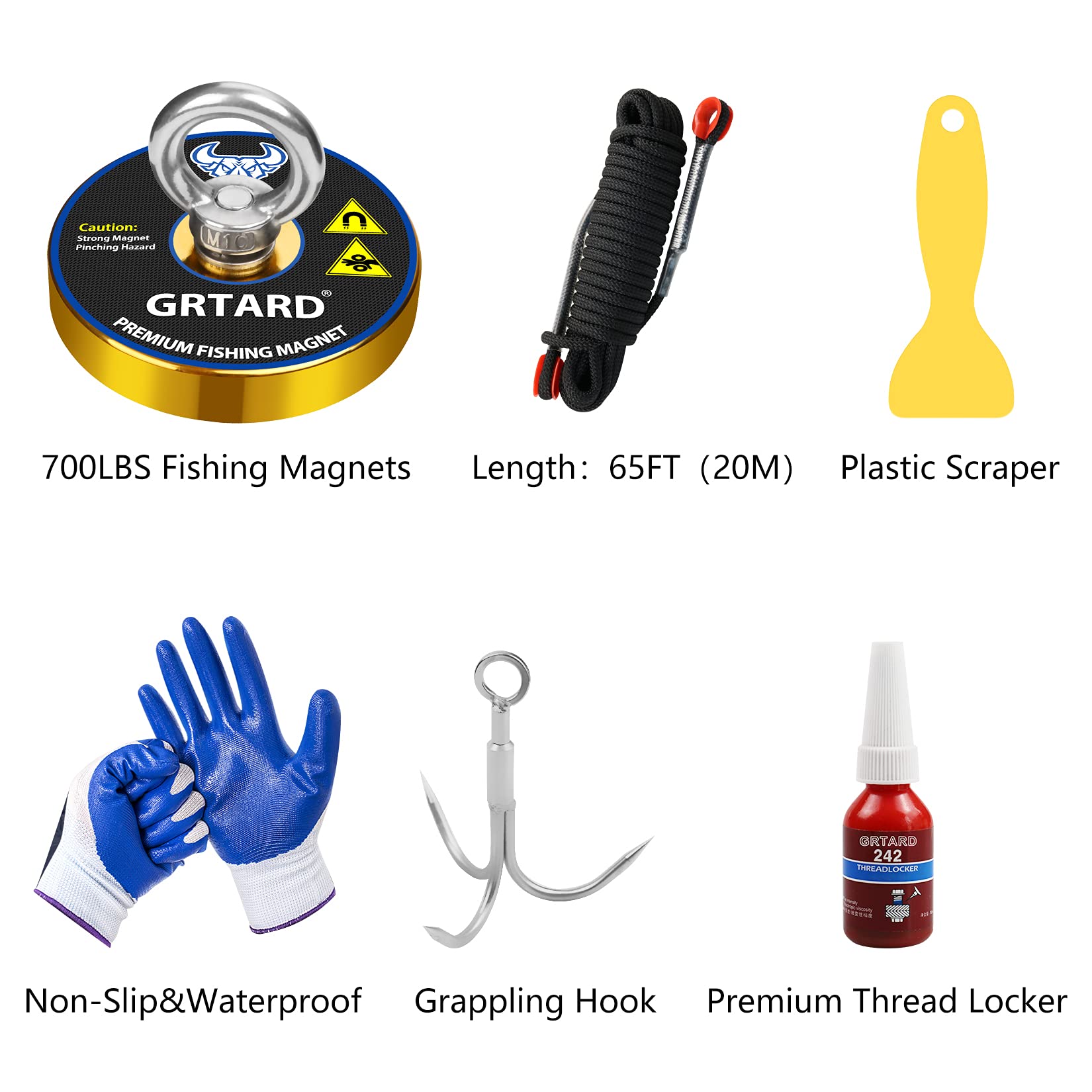 Grtard 700lbs Magnet Fishing Kit with Case - 2.95 Inch Diameter Strong Pulling Force Retrieval Magnet for Rivers, Lakes, Beaches | Perfect for Treasure Hunting, Metal Detecting & Outdoor Adventures