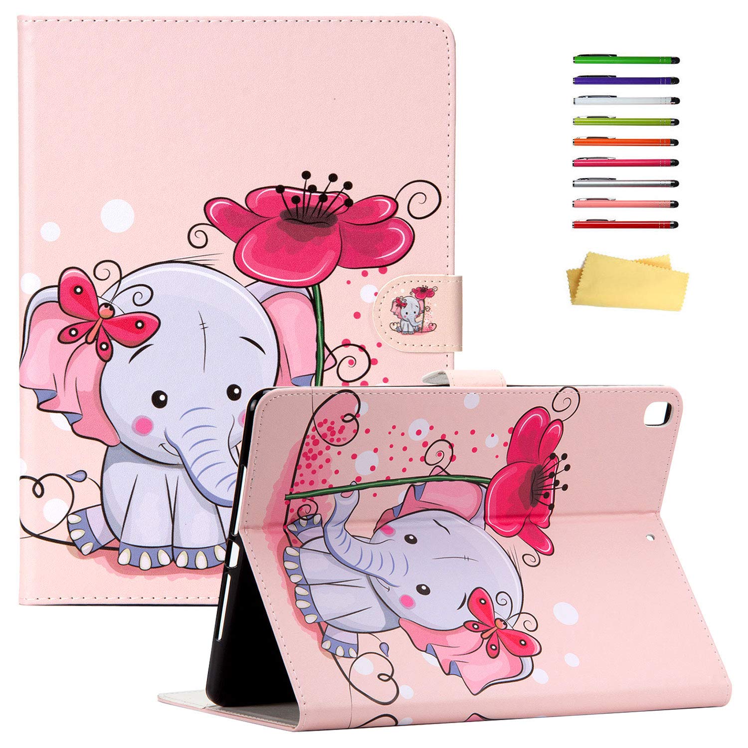 Premium PU Leather Smart Case for Apple iPad 9.7 inch (iPad 6th/5th Gen 2018/2017, iPad Air 1/2, iPad Pro 9.7) - Auto Sleep/Wake, Folio Stand & Wallet Design with Elephant Flower Pattern - Perfect for Work, Travel & Home Use