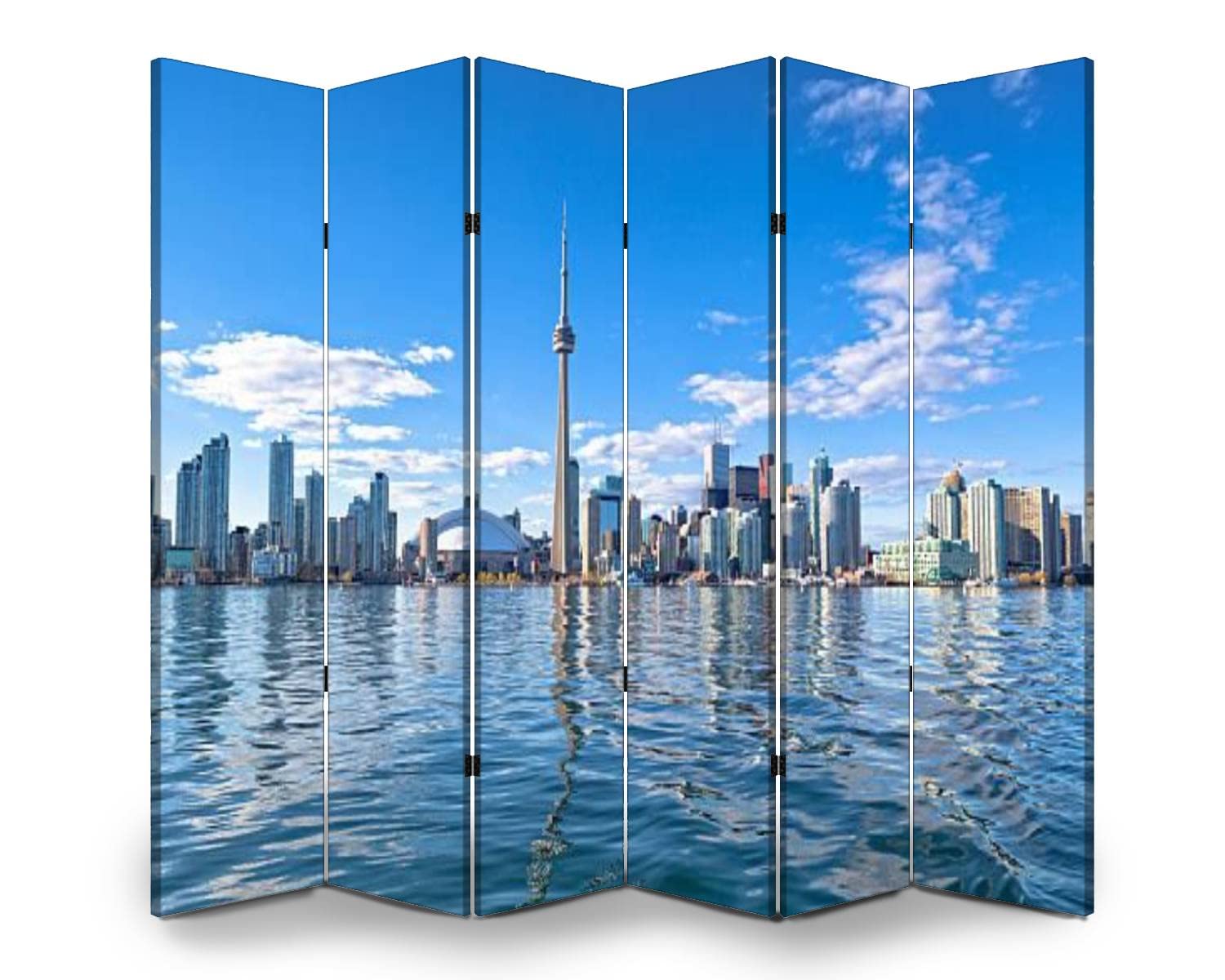 VDSRYGMLB Wooden Room Divider - 6-Panel Folding Privacy Screen with Toronto Skyline Canvas, Dual-Sided Wall Partition for Home & Office Decor - Perfect for Living Rooms, Bedrooms, and Studio Spaces