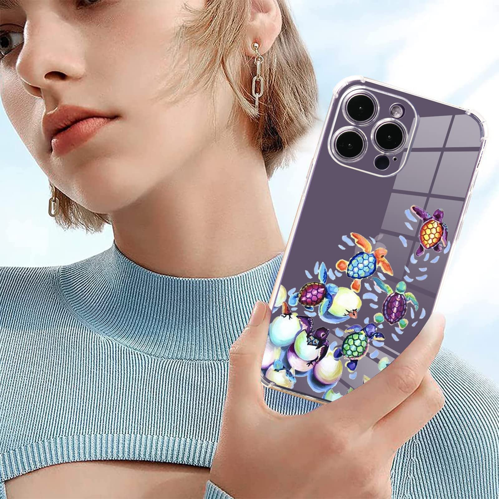 Turtles Design iPhone 12 Pro Max Case with Rainbow Pattern | 6.7 Inch Shockproof TPU Cover with Screen Protector [6.6ft Drop Protection] - Perfect for Beach Lovers & Outdoor Activities