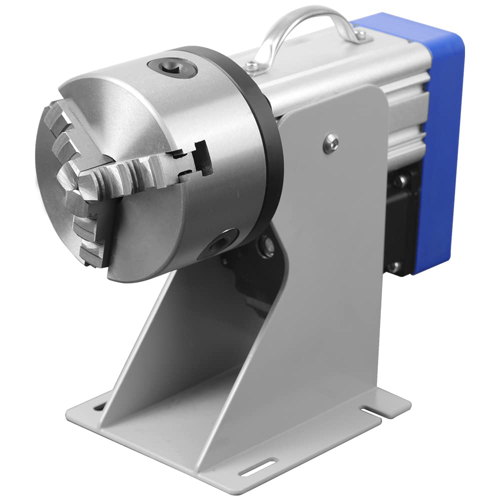 80mm (3.15in) Three-Jaw Rotary Chuck for Fiber Laser Marking & Engraving Machines - Swivel Head Attachment with Adjustable Angle - Perfect for Metal, Plastic & Wood Engraving in Jewelry, Signage & Industrial Applications