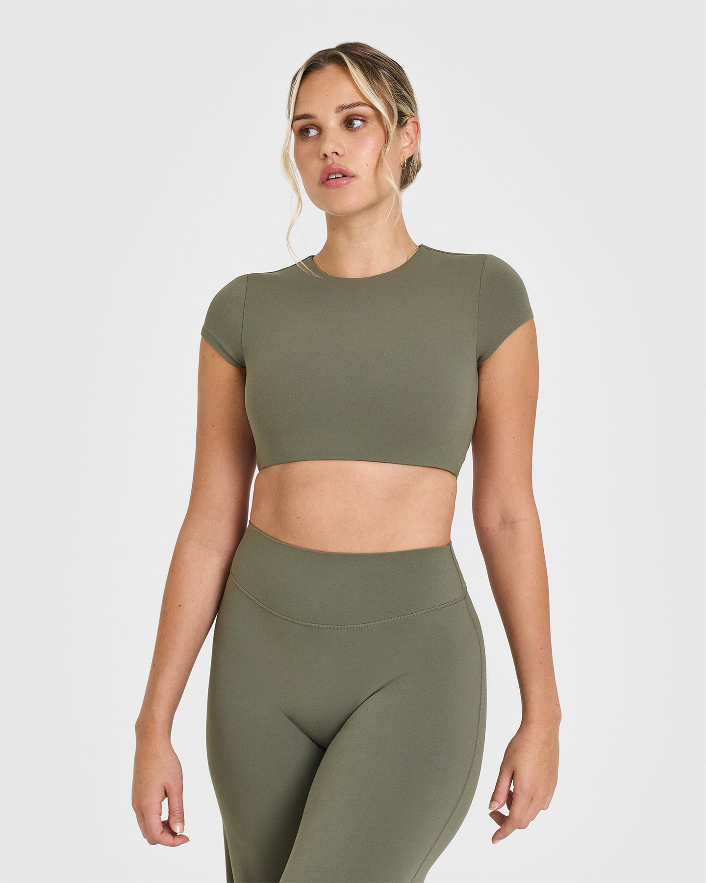 SoftMotion™ Short Sleeve Crop Top Women's Fashion - Alpine Green Yoga Shirt | Breathable Workout Top for Yoga, Gym & Casual Wear