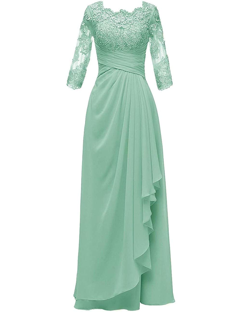 Elegant Long Lace Chiffon Mother of The Bride Dress with Sleeves - Formal Evening Gown for Wedding Guest - Perfect for Weddings, Galas, and Special Occasions