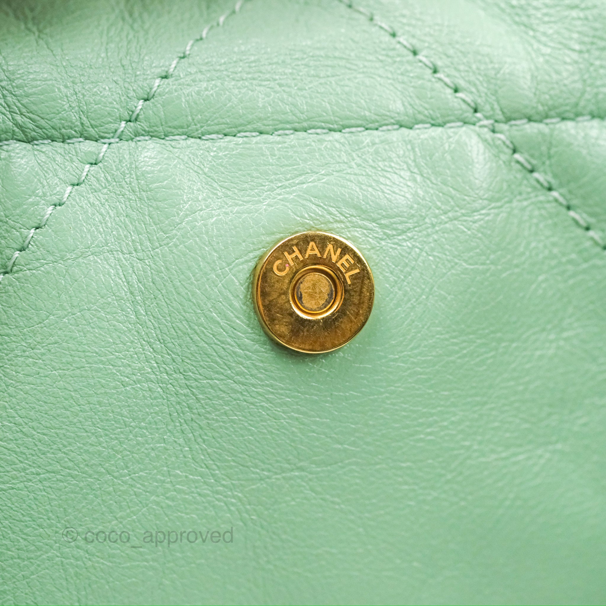 Chanel 22 Small Handbag Mint Green Shiny Calfskin Leather with Aged Gold Hardware - Luxury Crossbody Bag for Women, Perfect for Date Night & Special Occasions