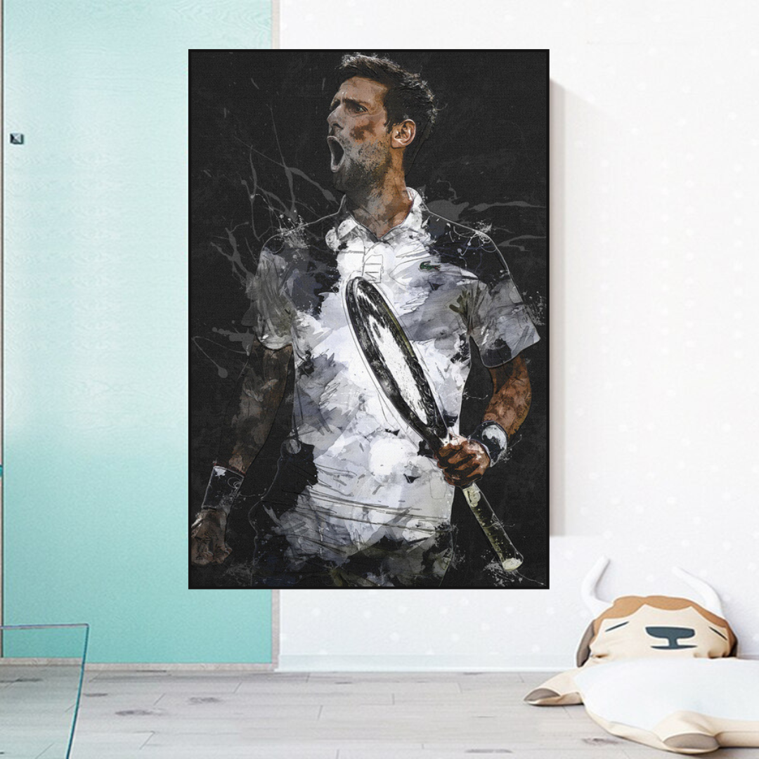 Novak Djokovic Tennis Legend Sports Canvas Wall Art - Premium Sports Decor for Home, Office & Gym - Perfect Gift for Tennis Fans & Athletes