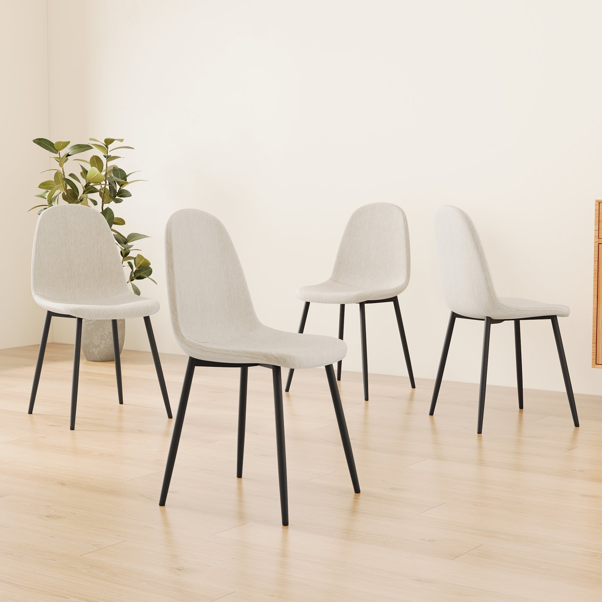 4-Piece Modern Dining Chairs Set - Linen Padded Seats with Sturdy Black Metal Legs (Beige) - Perfect for Kitchen, Dining Room, Home & Office Use