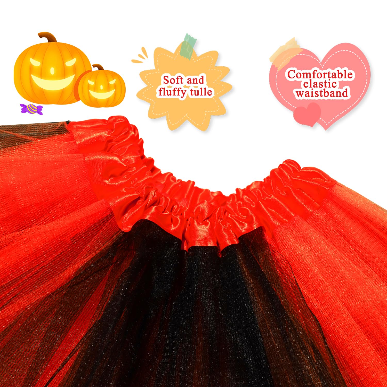 Red and Black Tulle Tutu Skirt for Girls, Women & Adults - Halloween Witch Costume Party Dress | Perfect for Halloween, Cosplay, Dance Performances & Themed Parties