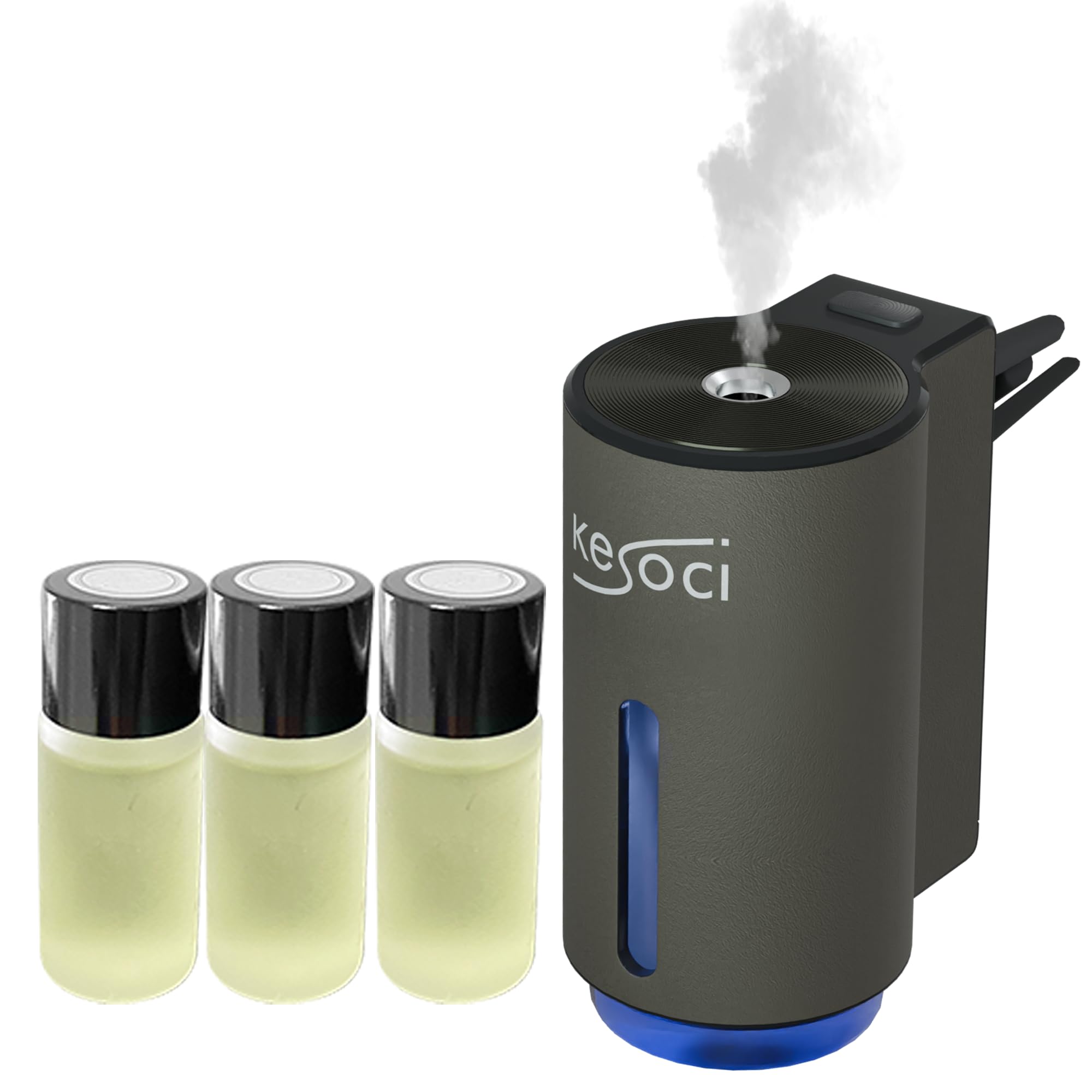 Smart Car Air Freshener Diffuser Vent Clip - 3 Premium 10ml Essential Oil Scents (White Tea, Sangri-La, Jasmine) | USB Rechargeable, Auto Mode & App Control | Perfect for Cars, Offices & Home Use