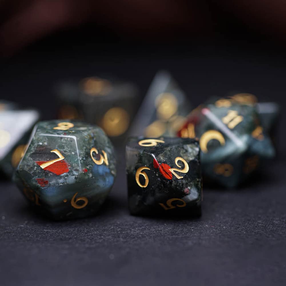 Premium African Bloodstone D&D Dice Set - 7-Piece Polyhedral RPG Dice for Dungeons & Dragons, Tabletop Games & TRPG | Perfect for Fantasy Roleplaying, Board Games & Gift Giving