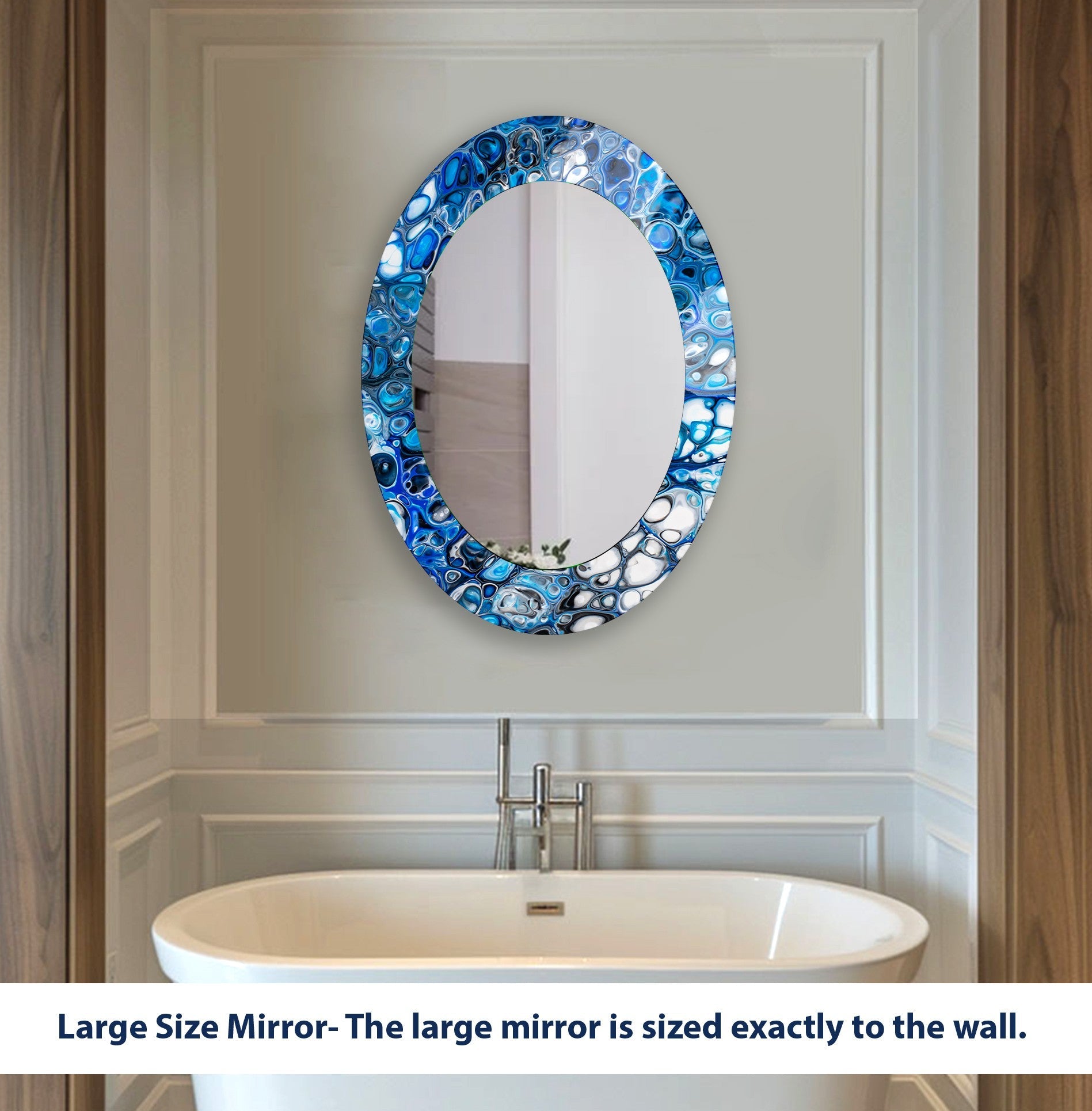 Blue Modern Oval Wall Mirror - Elegant Home Decor for Living Room, Bedroom & Entryway - Perfect for Adding Style & Space