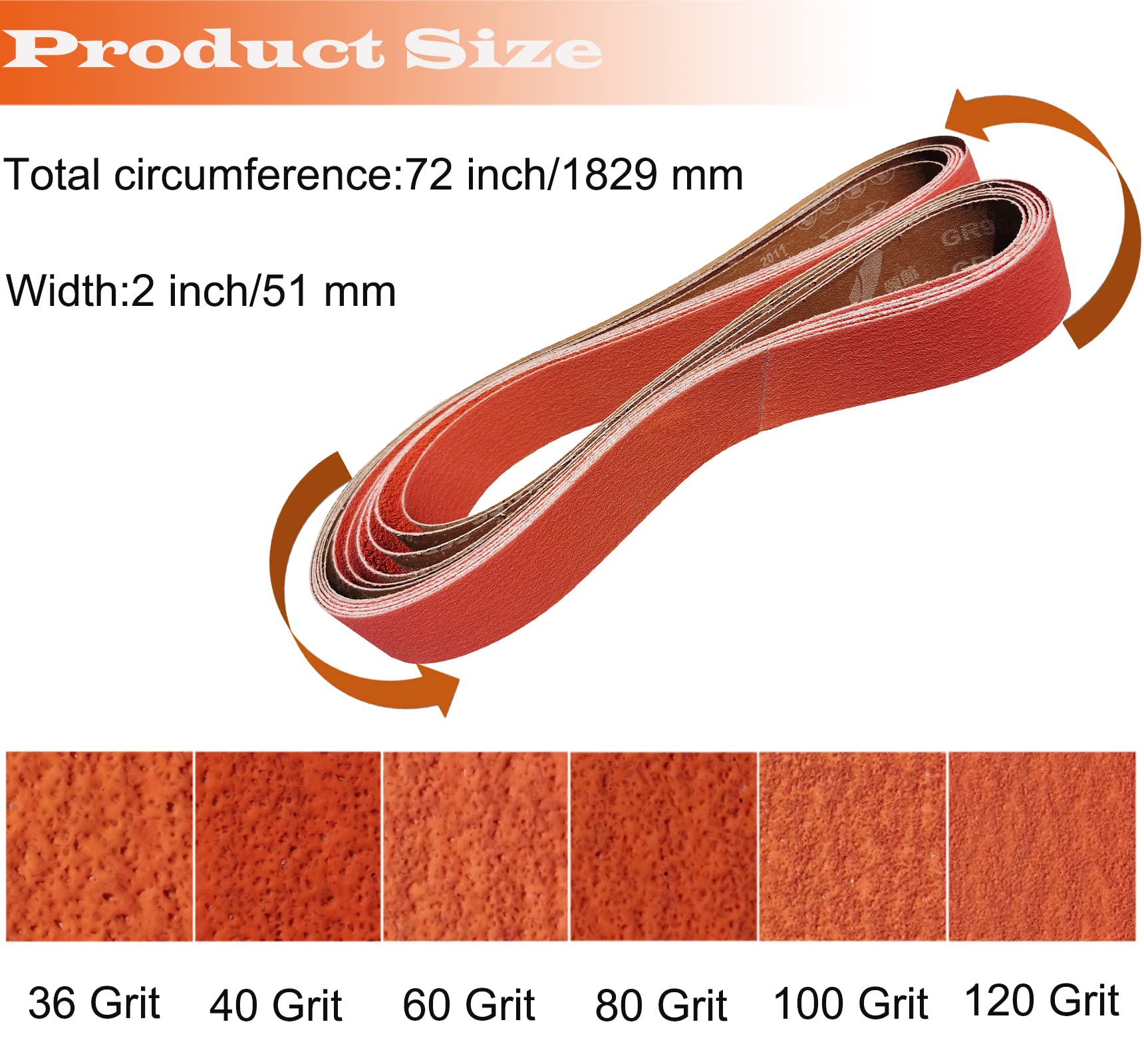 6 Pack 2x72 Inch Metal Grinding Ceramic Sanding Belts Kit - Includes 36/40/60/80/100/120 Grits for Knife Sharpening & Woodworking - Premium Sharpening Sander Belts for Bench Grinders & Belt Sanders (2x72 Inch)