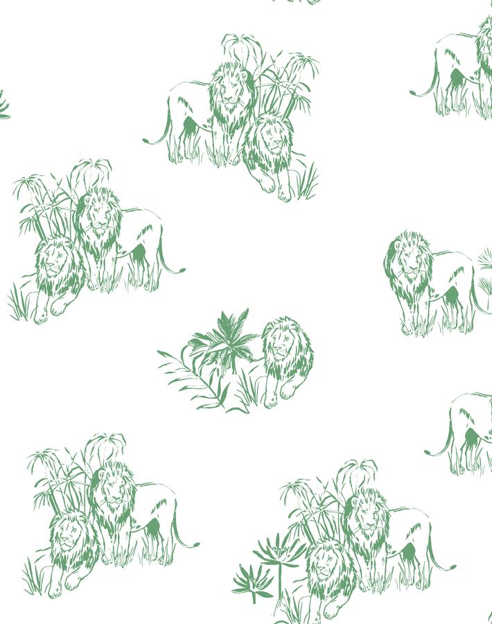 Foliage Lions Wallpaper by Tea Collection - Green Botanical Jungle Theme - Perfect for Nursery, Kids Room & Home Decor