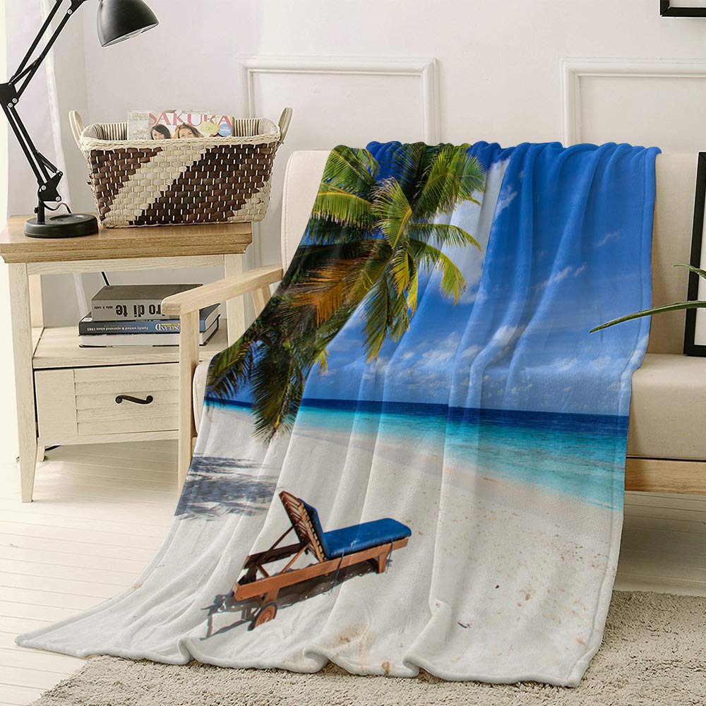 Ultra Soft Flannel Fleece Throw Blanket - Tropical Beach Palms Ocean Theme | Cozy Microfiber Blanket 49x59 Inches | Perfect for Sofa, Bed, Travel & Outdoor Picnics