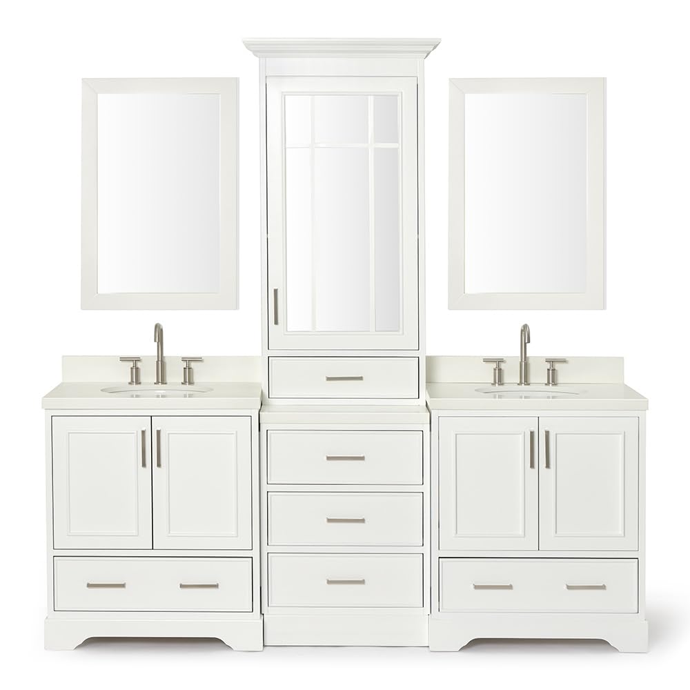 ARIEL White Double Sink Bathroom Vanity Set with Pure White Quartz Countertop - 5 Soft Closing Doors & 6 Full Extension Dovetail Drawers | Perfect for Master Bathroom Renovation and Modern Home Upgrade