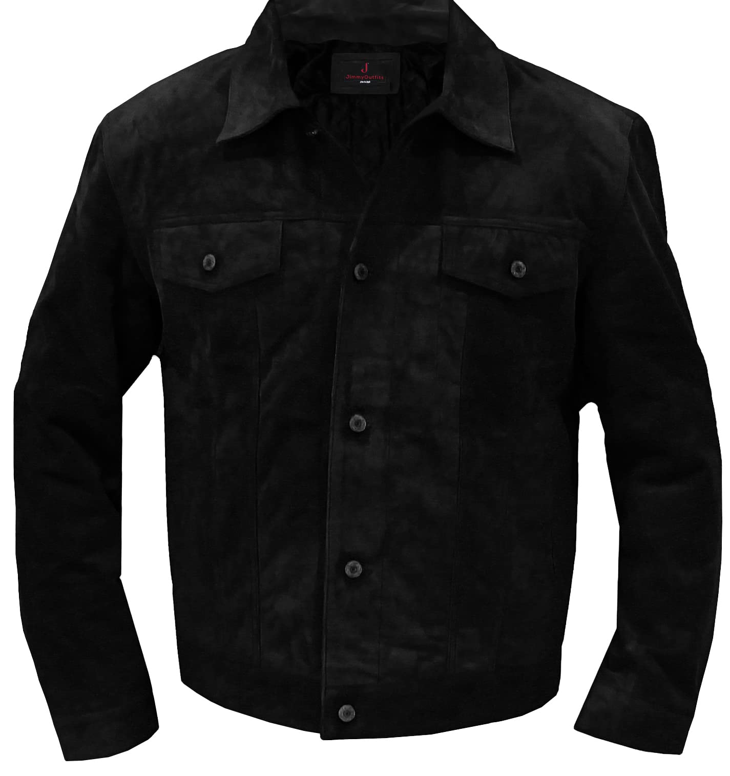 Jimmy Outfits Men's Real Black Suede Cowboy Style Trucker Jacket - Genuine Leather Biker Jacket for Western Fashion, Motorcycle Riding & Casual Outfits