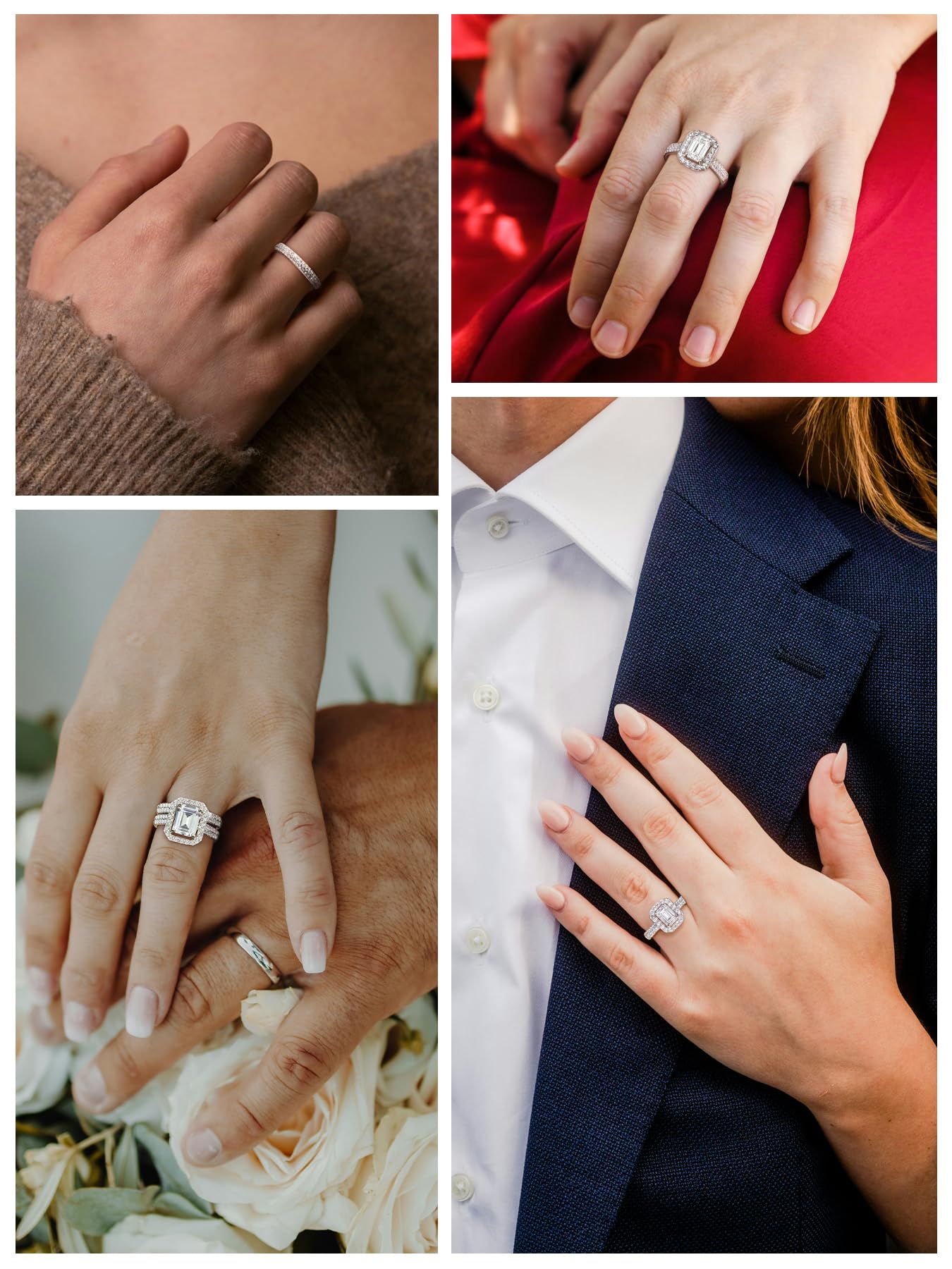1.99-3.30 Carat Moissanite Engagement Ring Set for Women - D Color VVS1 Emerald Cut S925 Sterling Silver 18K White Gold Plated Wedding Band - Perfect for Proposals, Anniversaries & Bridal Jewelry Gifts