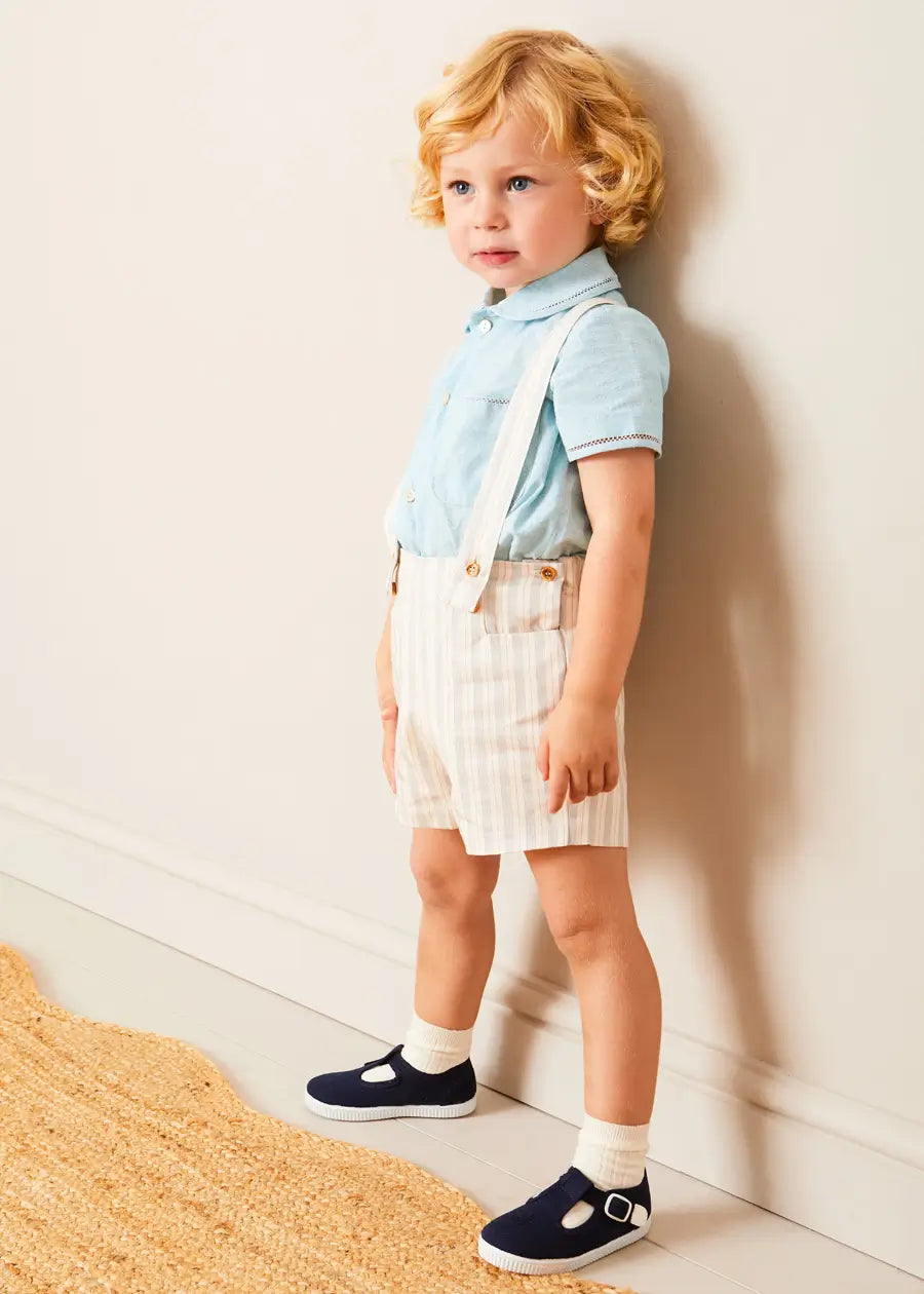 Brompton Striped Shorts with Braces for Boys & Girls (12 Months to 4 Years) - Beige Cotton Summer Playwear for Outdoor Activities & Casual Wear