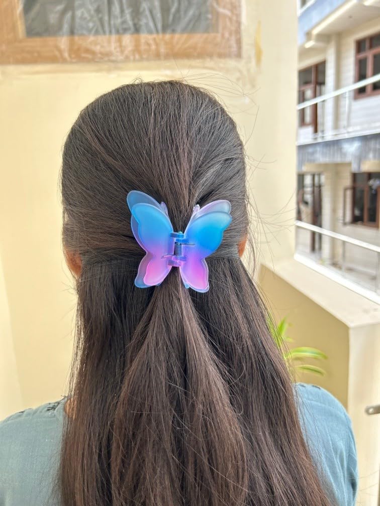 HAPPYMATES® 4-Pack Non-Slip Matte Butterfly Claw Hair Clips for Women & Girls - Strong Hold Double Layer Hair Clamps for Thick & Thin Hair - Perfect for School, Work, Parties & Everyday Styling