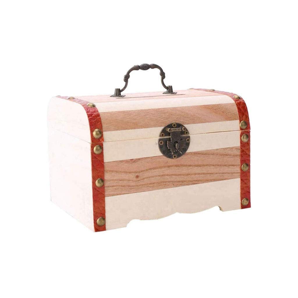 Handmade Wooden Treasure Chest Money Box - Jewelry Organizer & Piggy Bank for Coins (18 x 25 x 15.4cm) - Perfect for Gift Giving, Home Decor & Coin Collection Storage