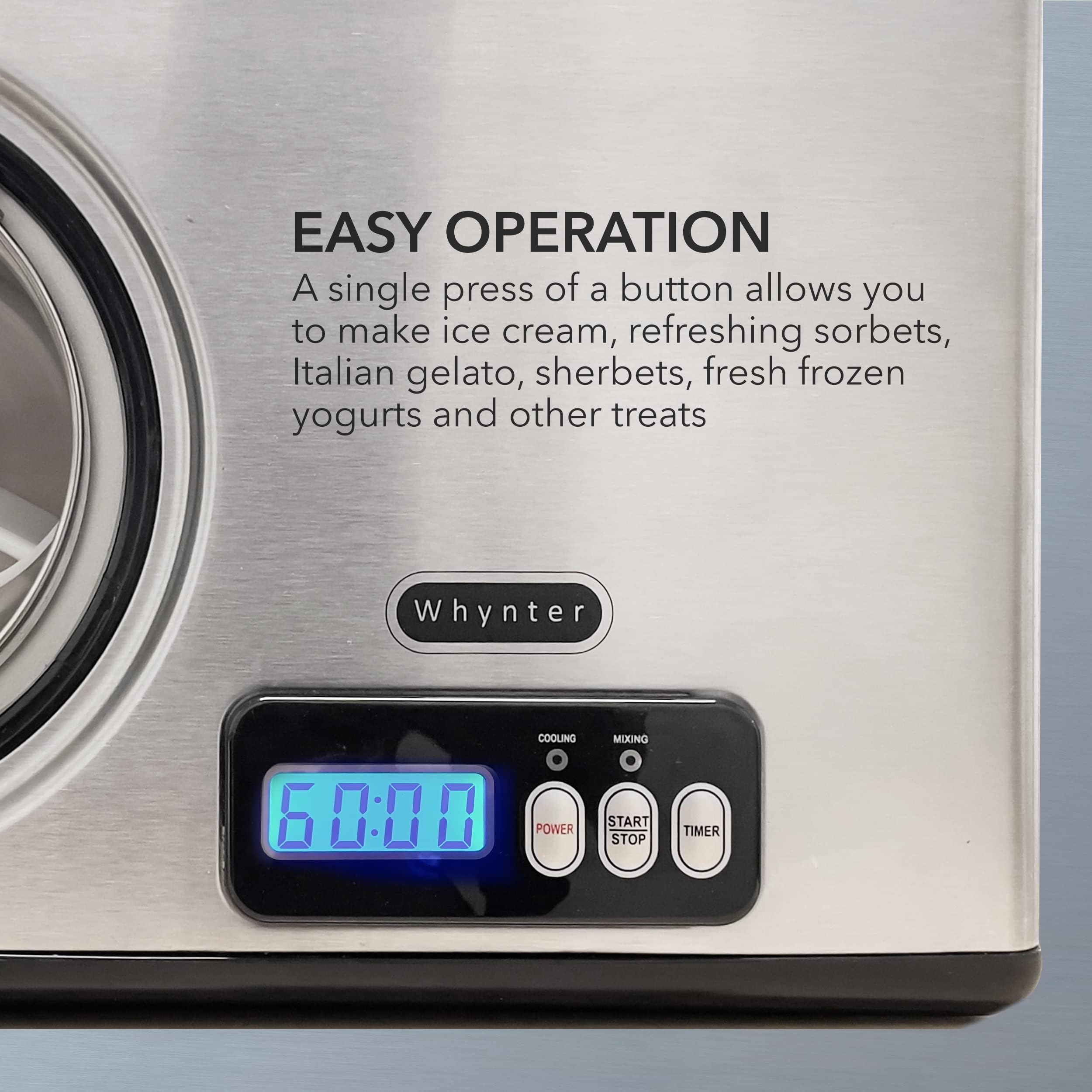 Whynter 1.6 Qt Automatic Ice Cream Maker with Built-In Compressor - No Pre-Freezing Needed, Digital LCD Display & Timer, Stainless Steel (Model ICM-15LS) - Perfect for Home Desserts, Parties & Family Gatherings