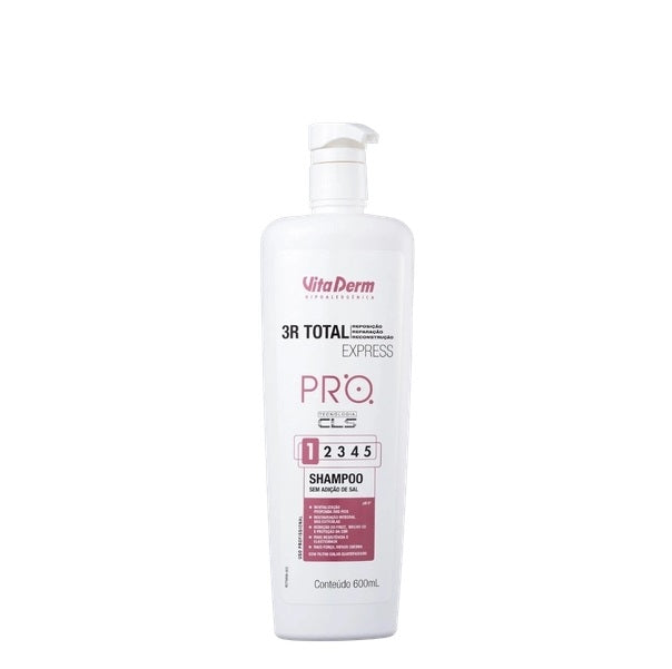 3R Total Express Damaged Hair Restore Moisturizing Shampoo 600ml - Repair & Hydrate Dry, Brittle Hair - Vita Derm Formula - Perfect for Color-Treated, Chemically Damaged & Frizzy Hair - Salon Quality Care at Home