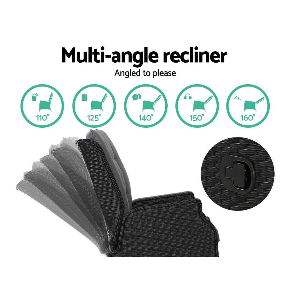 **Ella Outdoor Recliner Patio Chair - Adjustable Lounge Chair with Cushion, Black - Perfect for Backyard, Poolside, and Garden Relaxation**