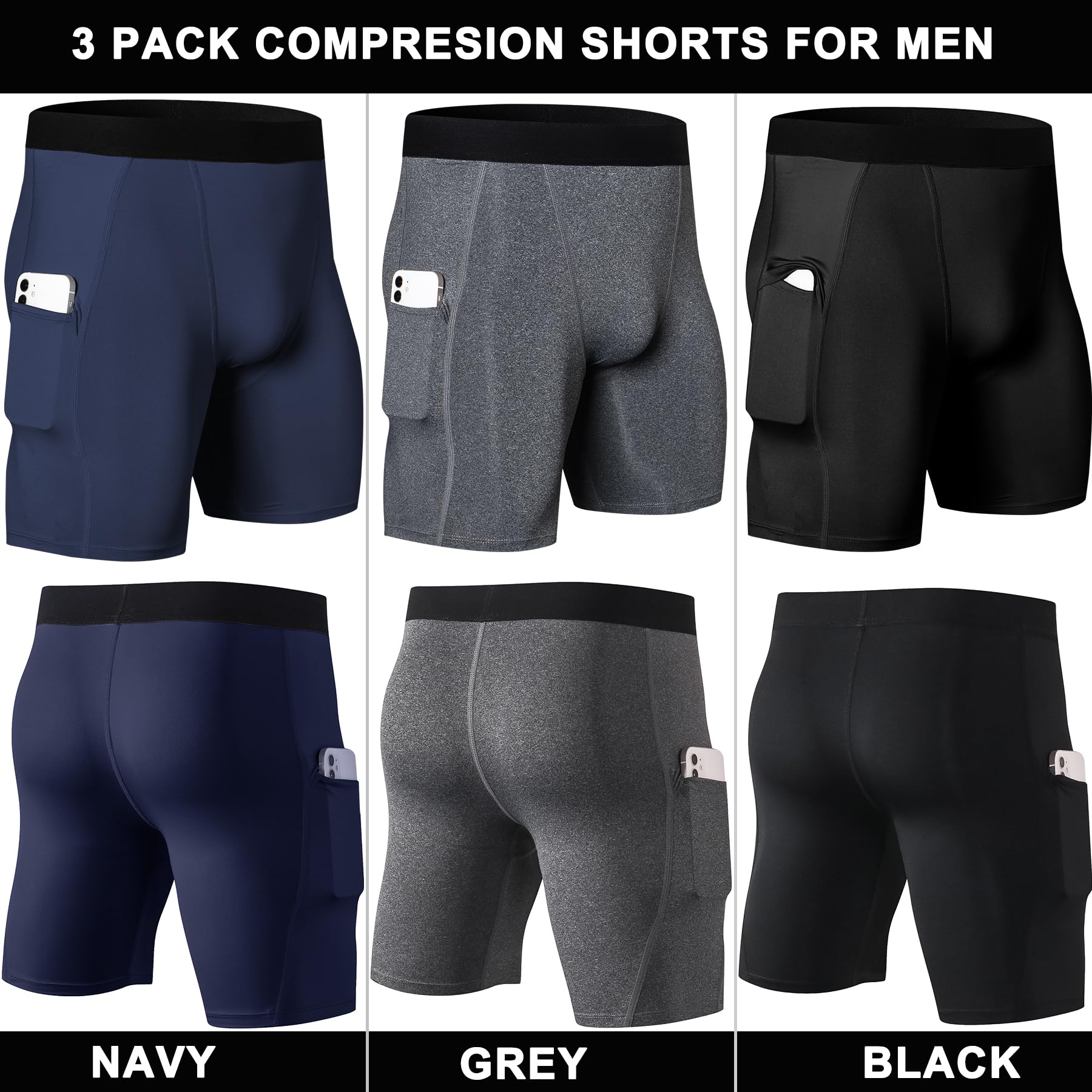SPVISE 1 or 3 Pack Men's Compression Shorts with Pocket - Breathable Spandex Workout Underwear for Gym, Running, Basketball & Sports - Perfect for Training, Cycling & Active Lifestyle
