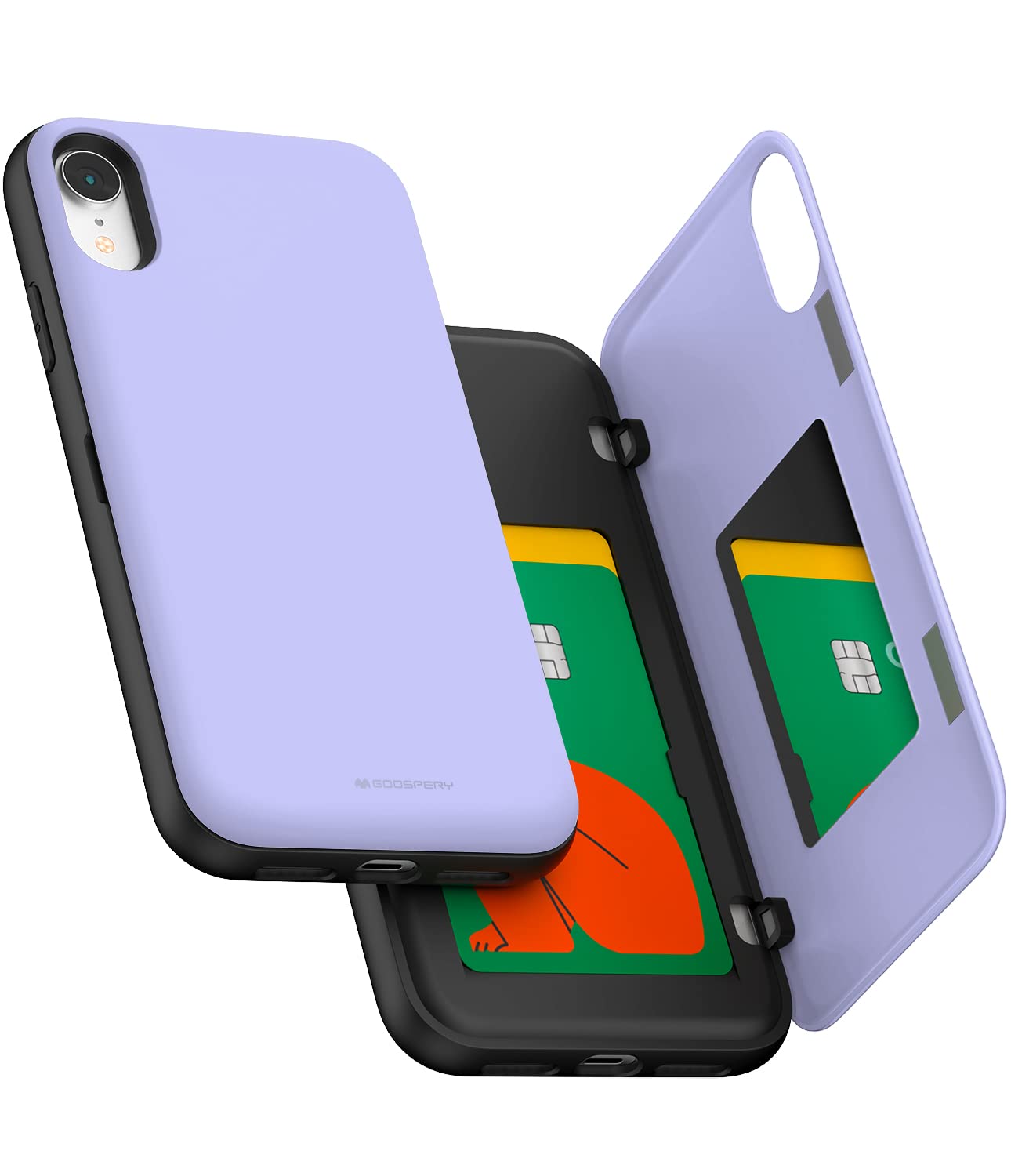 GOOSPERY iPhone XR Wallet Case with Card Holder - Protective Dual Layer Bumper Phone Cover for Women & Men - Slim RFID Blocking Credit Card Slot - Perfect for Travel, Shopping & Daily Use (Lilac Purple)
