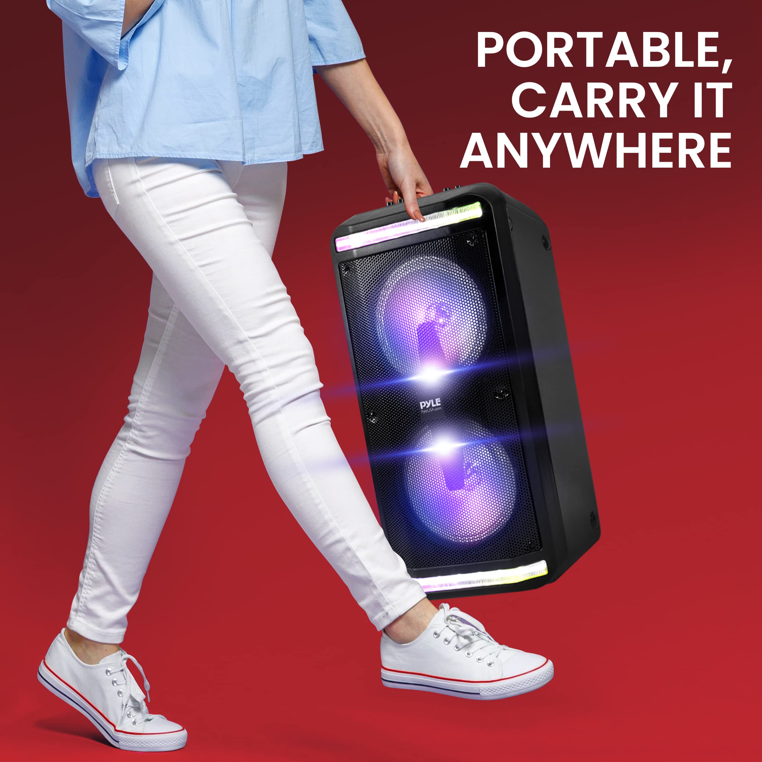 Pyle PPHP288B 600W Portable Bluetooth PA Speaker System - Rechargeable Indoor/Outdoor Wireless Speaker with Microphone Input, Party Lights, AUX, FM Radio & Remote Control - Perfect for Parties, Events & Outdoor Gatherings
