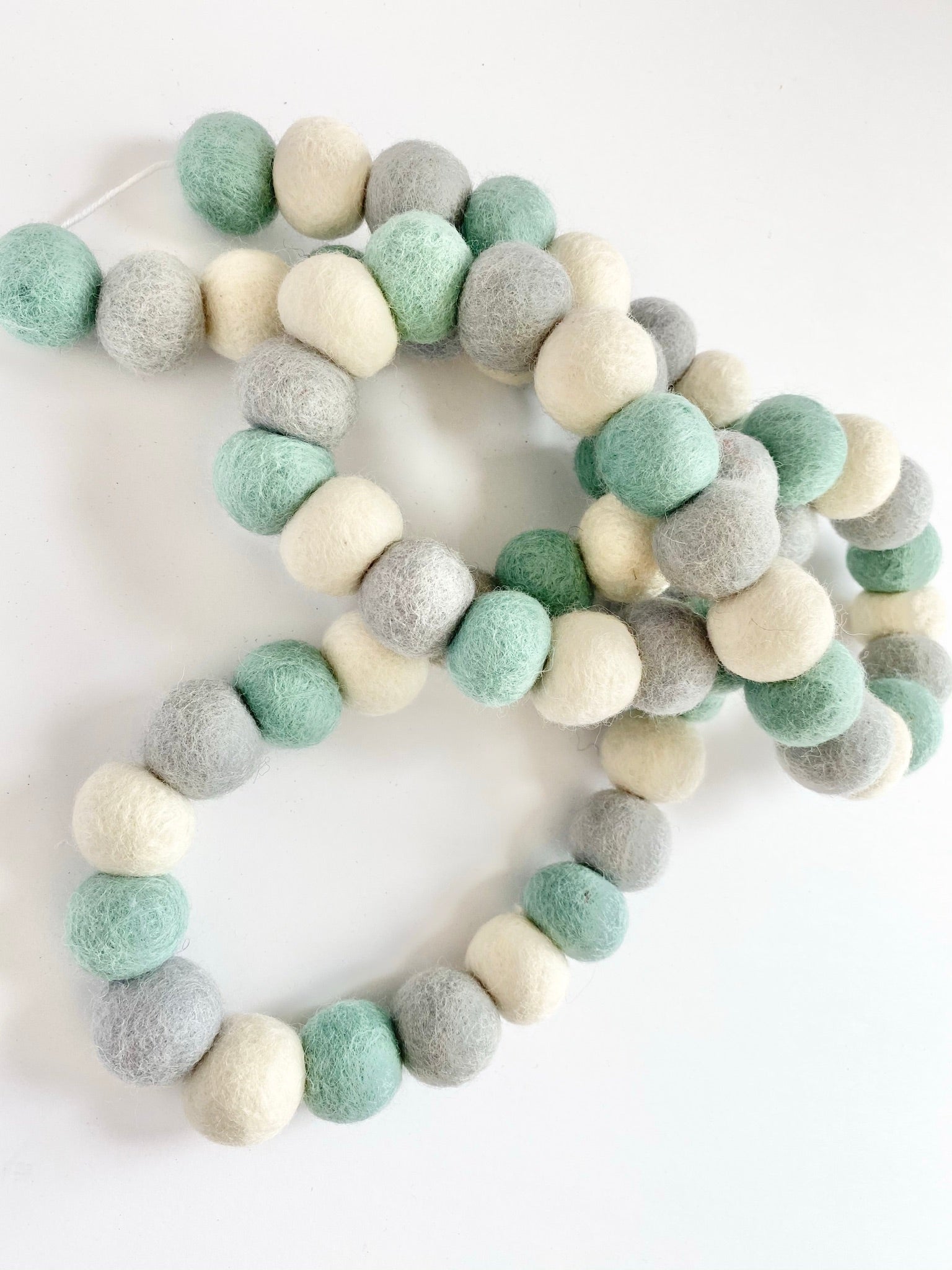 Turquoise Gradient Felt Ball Garland - Handmade Boho Home Decor for Nursery, Wedding & Party Backdrop | Eco-Friendly DIY Wall Hanging for Baby Shower, Christmas Tree & Room Decoration