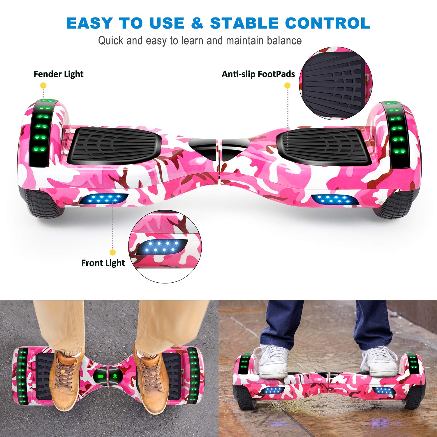 6.5 Inch Self Balancing Hoverboard with Bluetooth & LED Lights - Electric Scooter for Kids & Teens - Perfect for Commuting, Campus Travel & Outdoor Fun