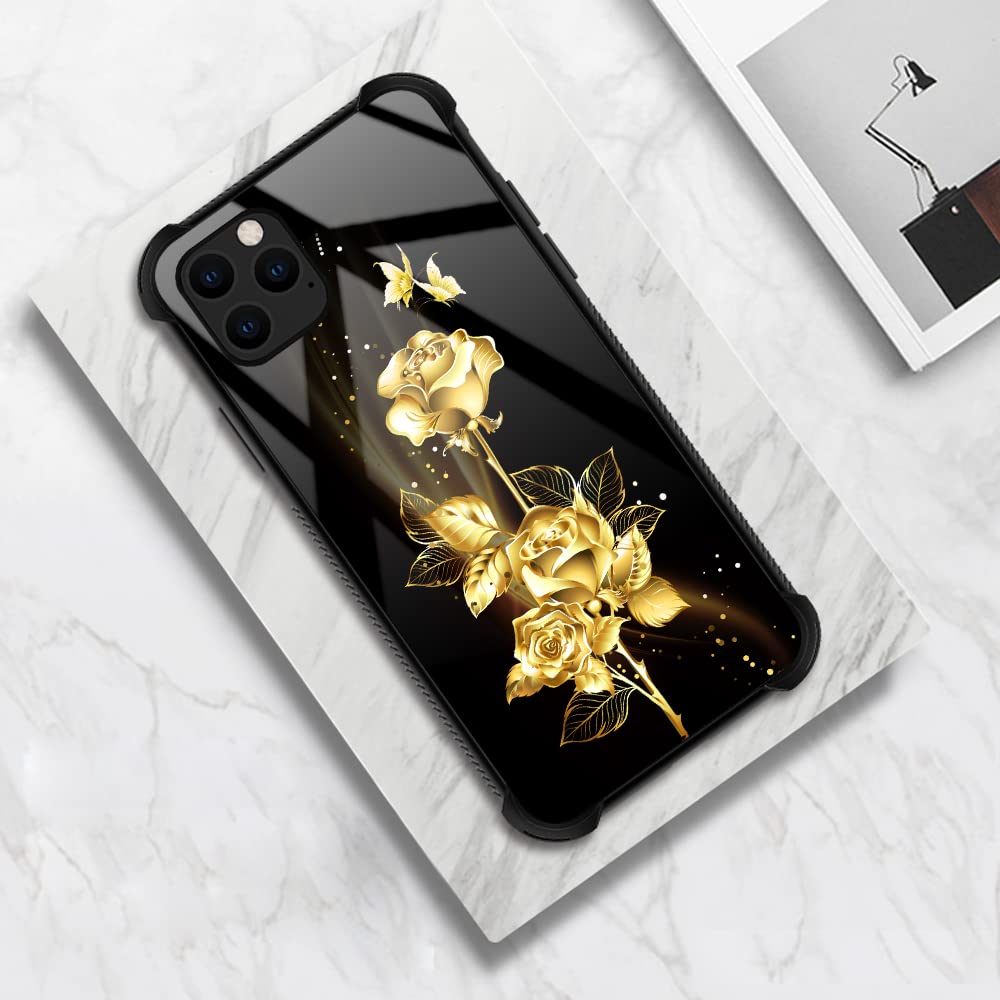 Premium Golden Butterfly Rose Flower Case for iPhone 11 Pro Max - Slim Protective Cover for Men & Women - Perfect Gift Idea - Elegant Pattern Design - Ideal for Everyday Use, Travel & Special Occasions