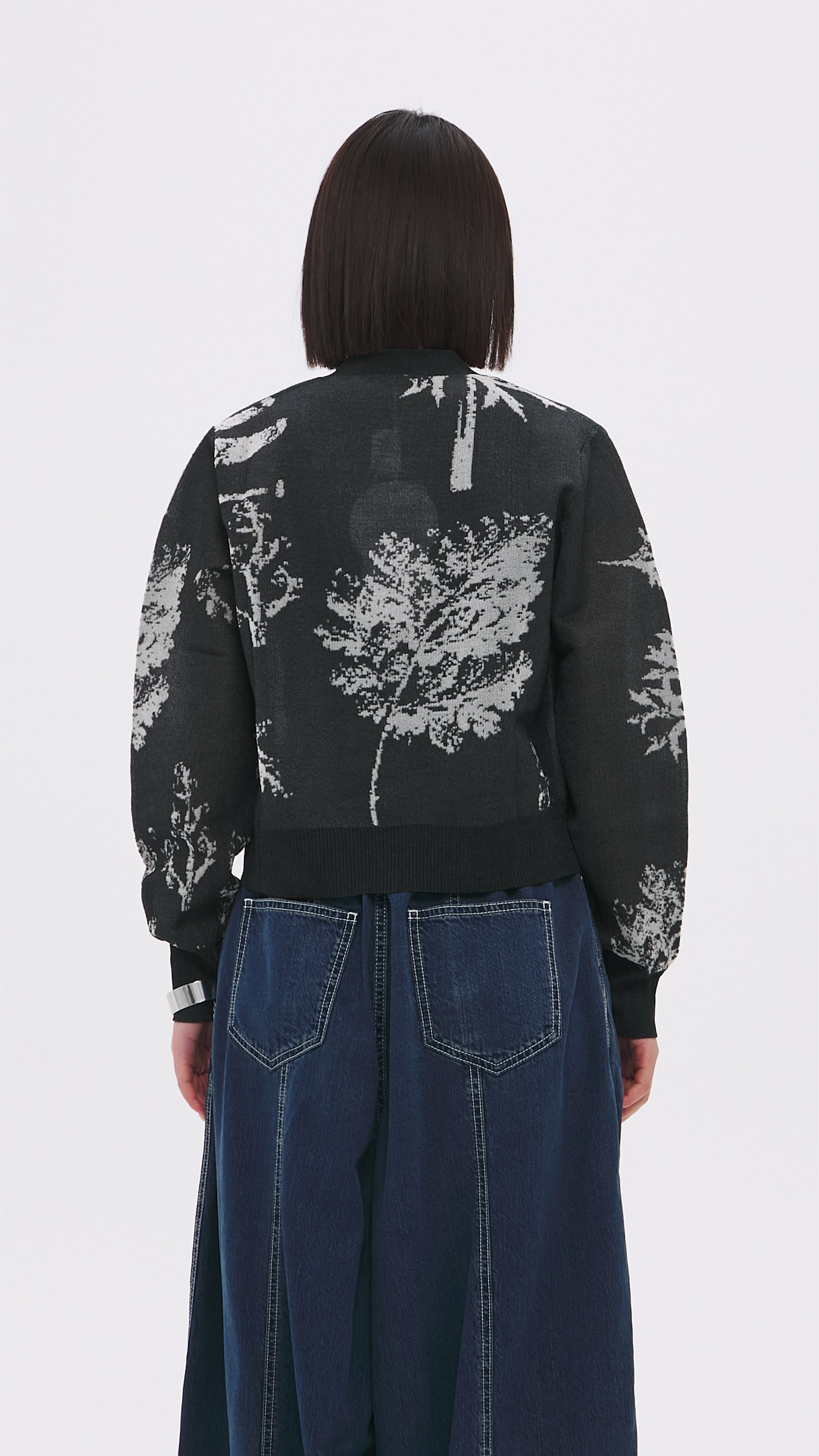Stylish Knitted Sheer Plants Graphic Cardigan - Lightweight Open Front Cover-Up for Women | Perfect for Spring Layering, Beach Cover-Ups & Casual Outfits