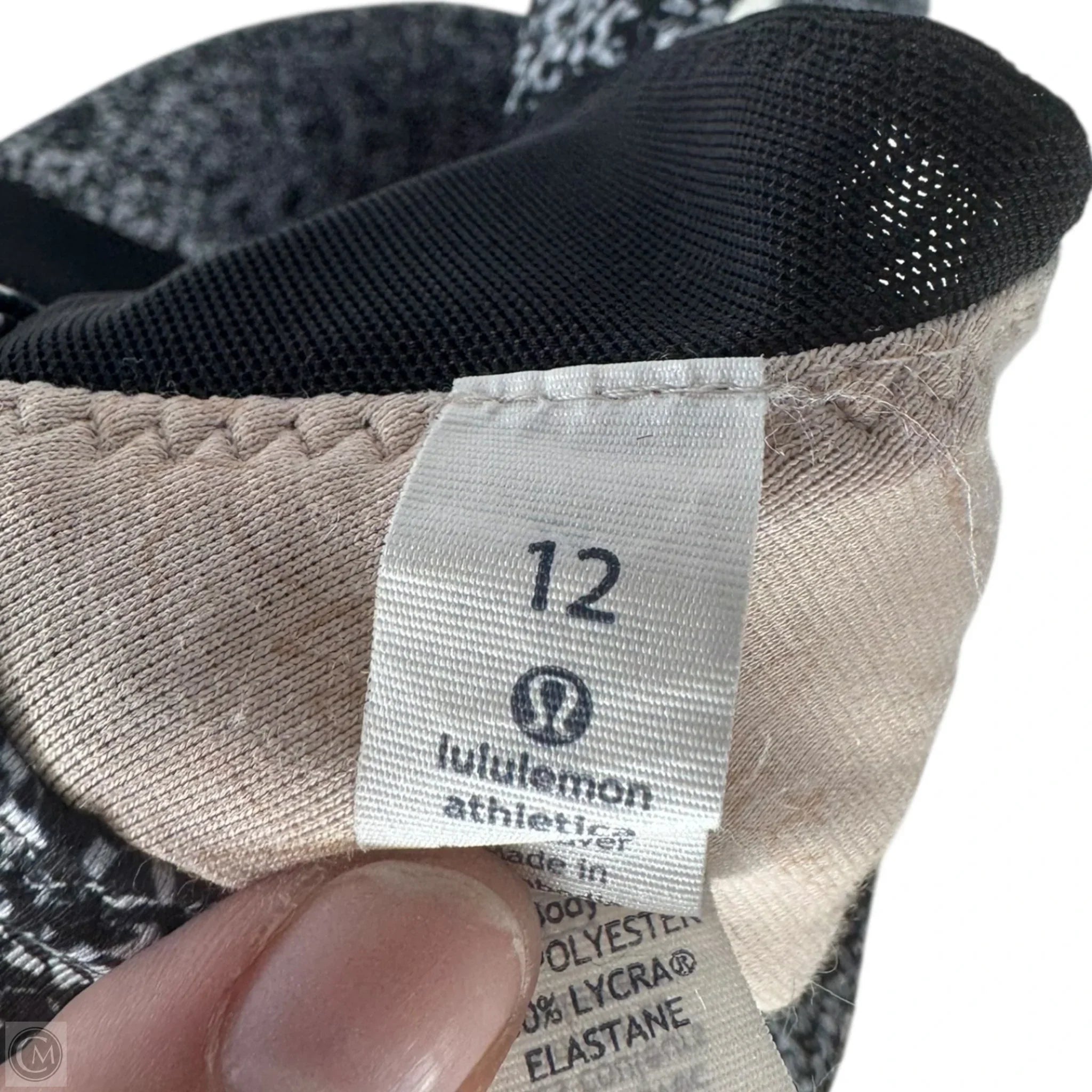 Lululemon Women's Athletic Sports Bra - Black & White, Size 12 - High Support Workout Top for Running, Yoga & Gym